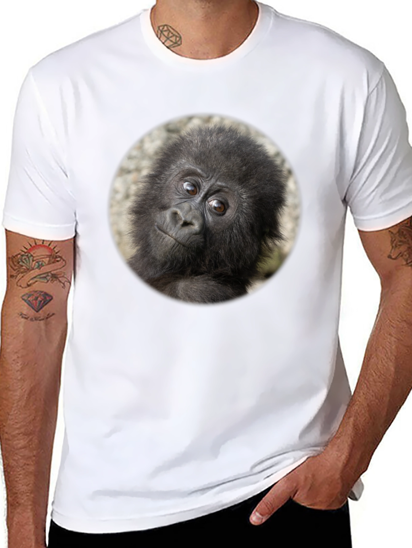Black Cool Gorilla Portrait Black T-Shirt view 8