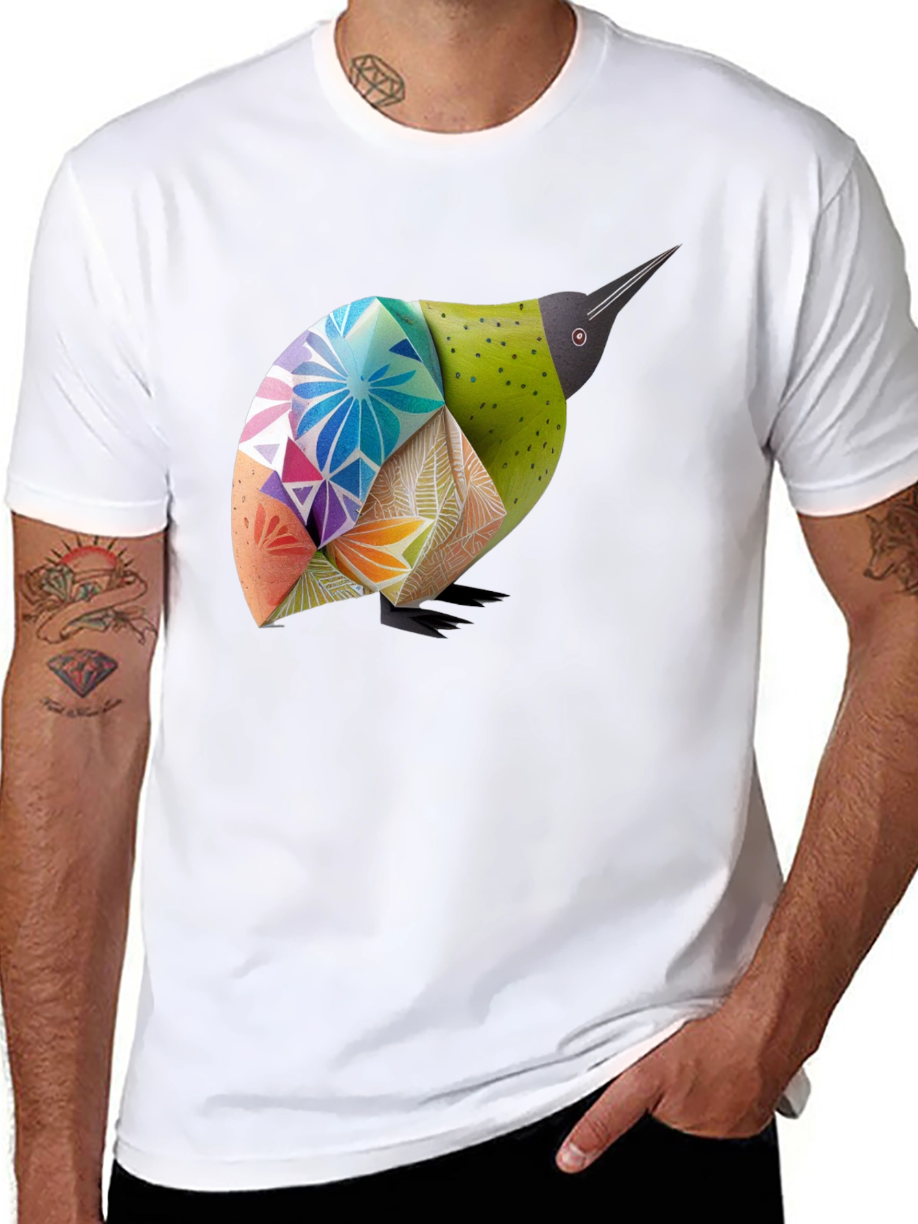 Black Geometric Bird Graphic Black T-Shirt view 8