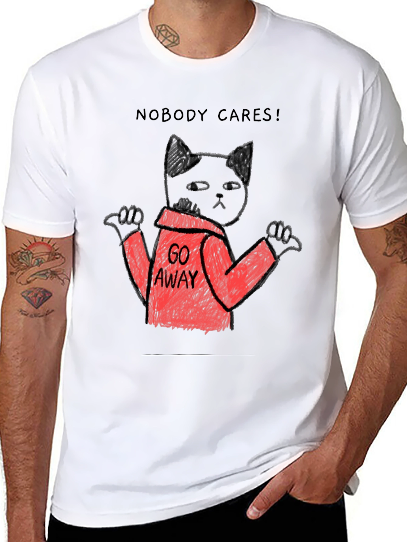 Black Nobody Cares Black Cat T-Shirt view 8