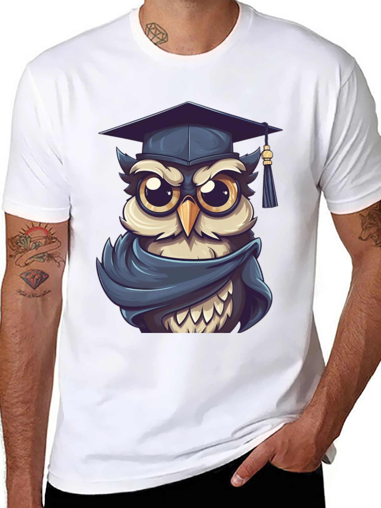 Black Graduation Owl Graphic Tee - Black Cotton Blend view 8