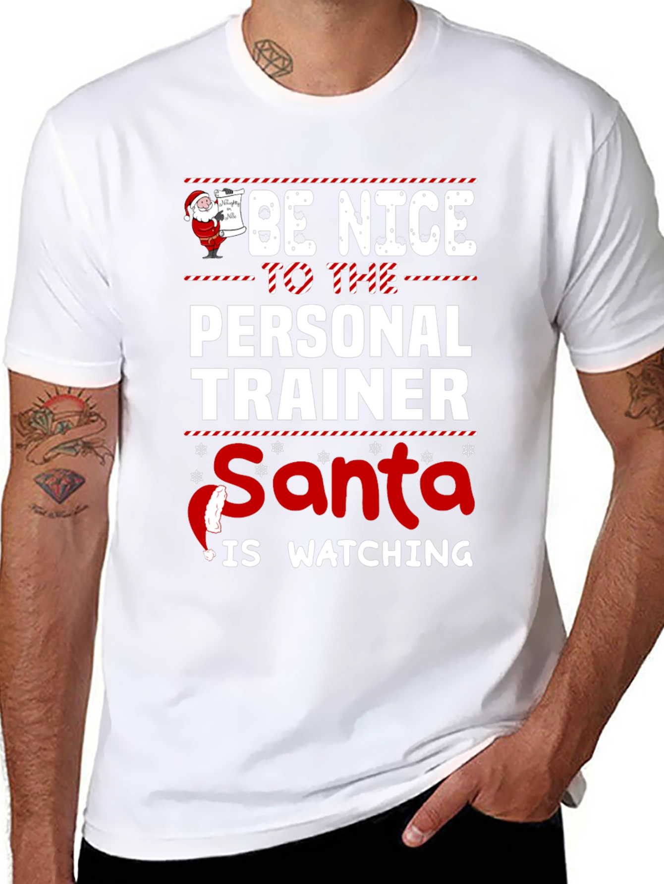 Black Funny Personal Trainer Santa Watching Christmas T-Shirt view 8