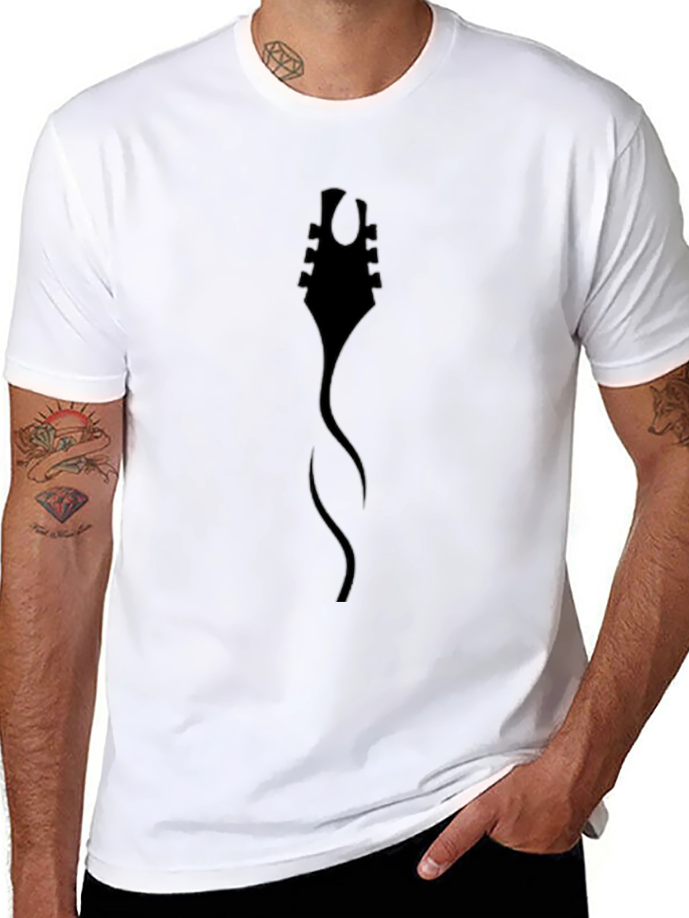 Black Black T-Shirt with Abstract Guitar Design view 8