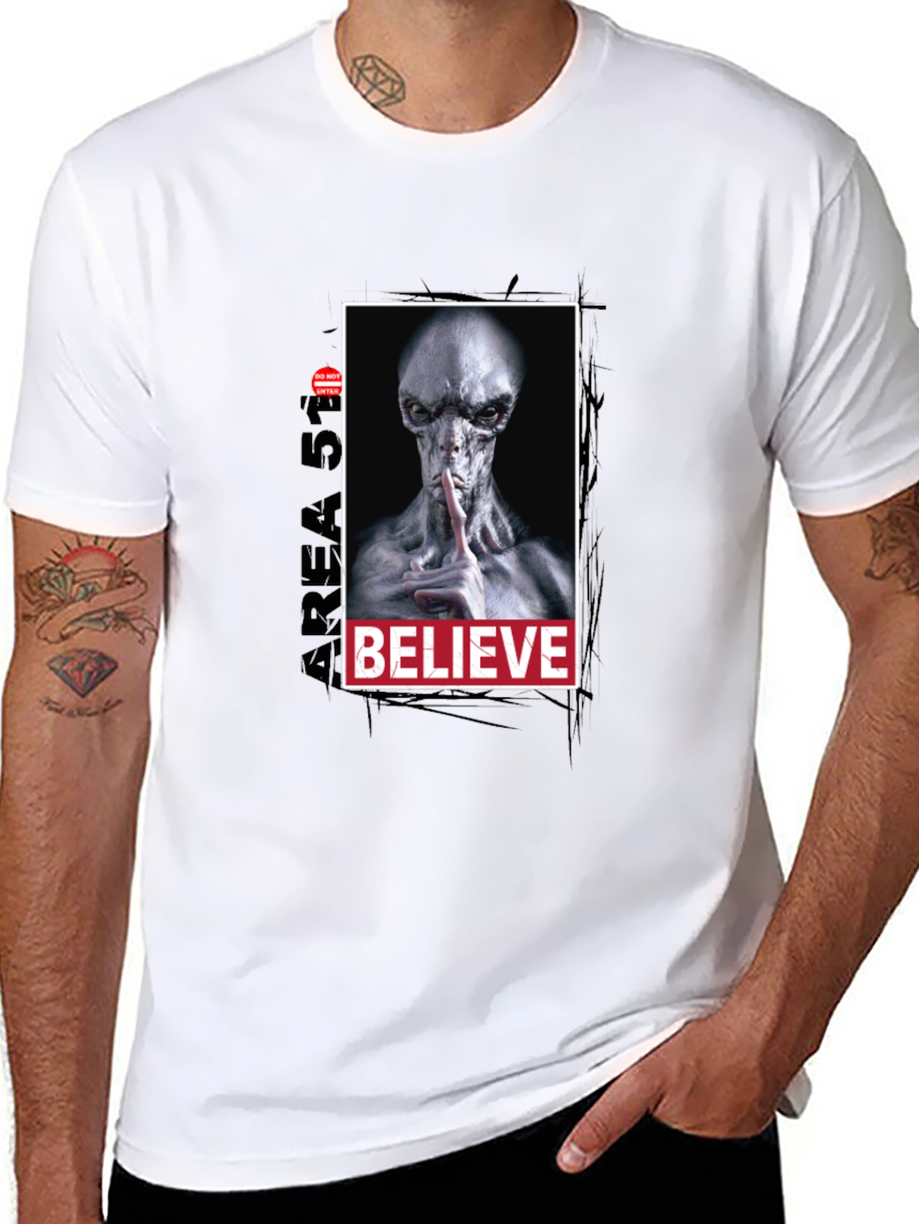 Black Area 51 Believe Alien Graphic Tee view 8