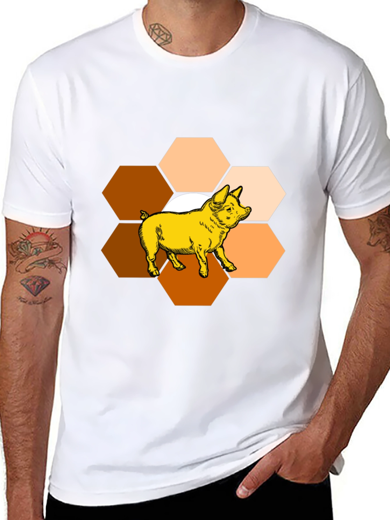 Black Honeycomb Pig Graphic Tee - Unique Design view 8