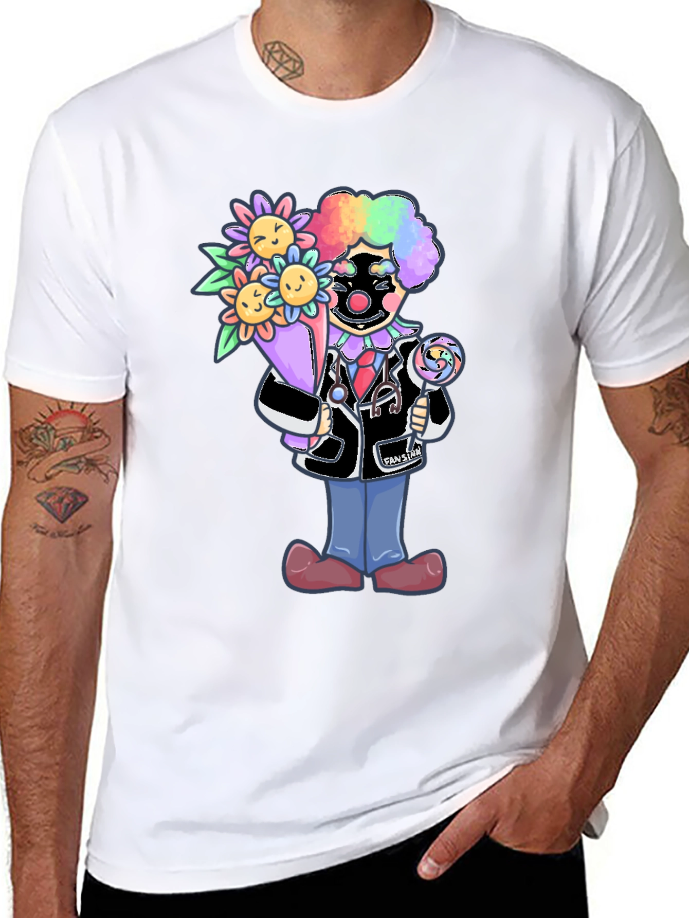 Black Clown Doctor T-Shirt with Flowers & Lollipop view 8