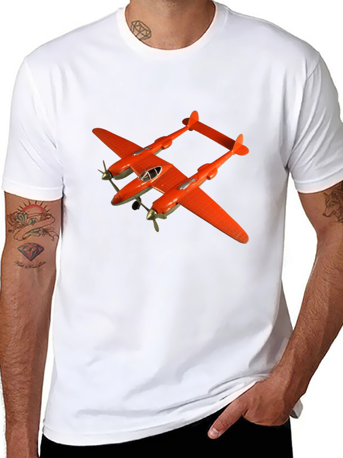 Black Retro Plane T-Shirt - Black Cotton Tee view 8