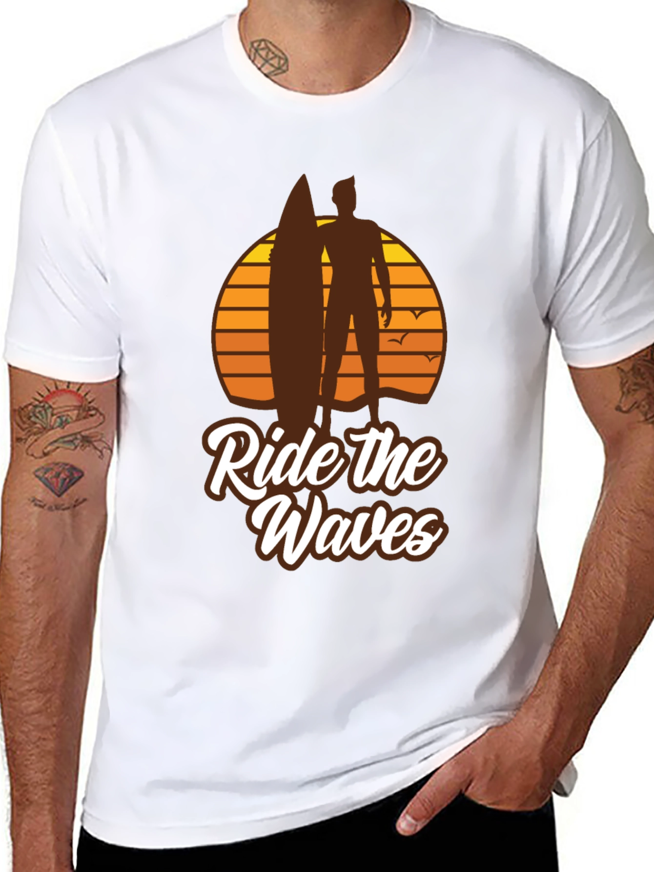 Black Ride the Waves Graphic T-Shirt - Surfer Style view 8