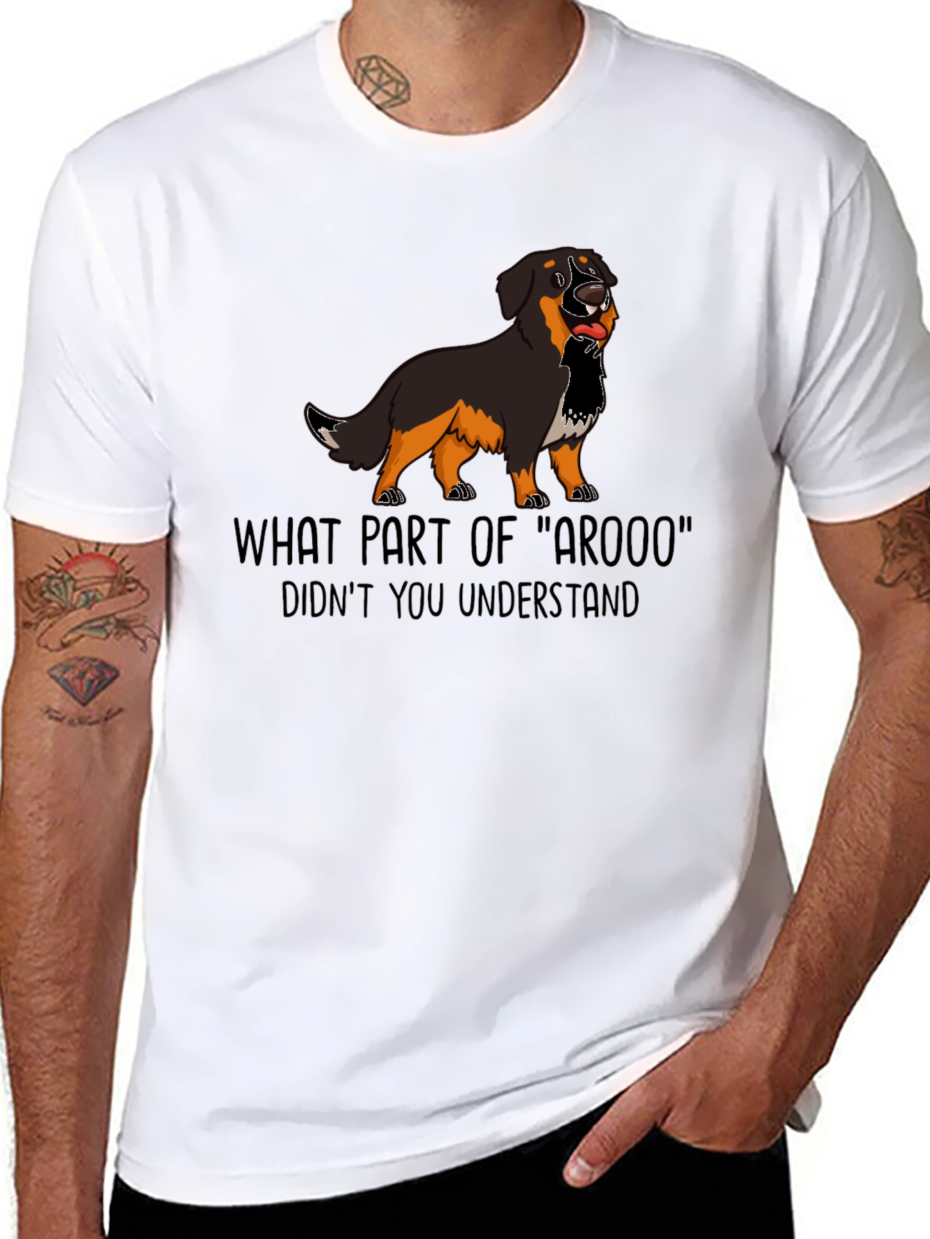 Black Funny Dog Graphic Tee - "AROOO" T-Shirt view 8
