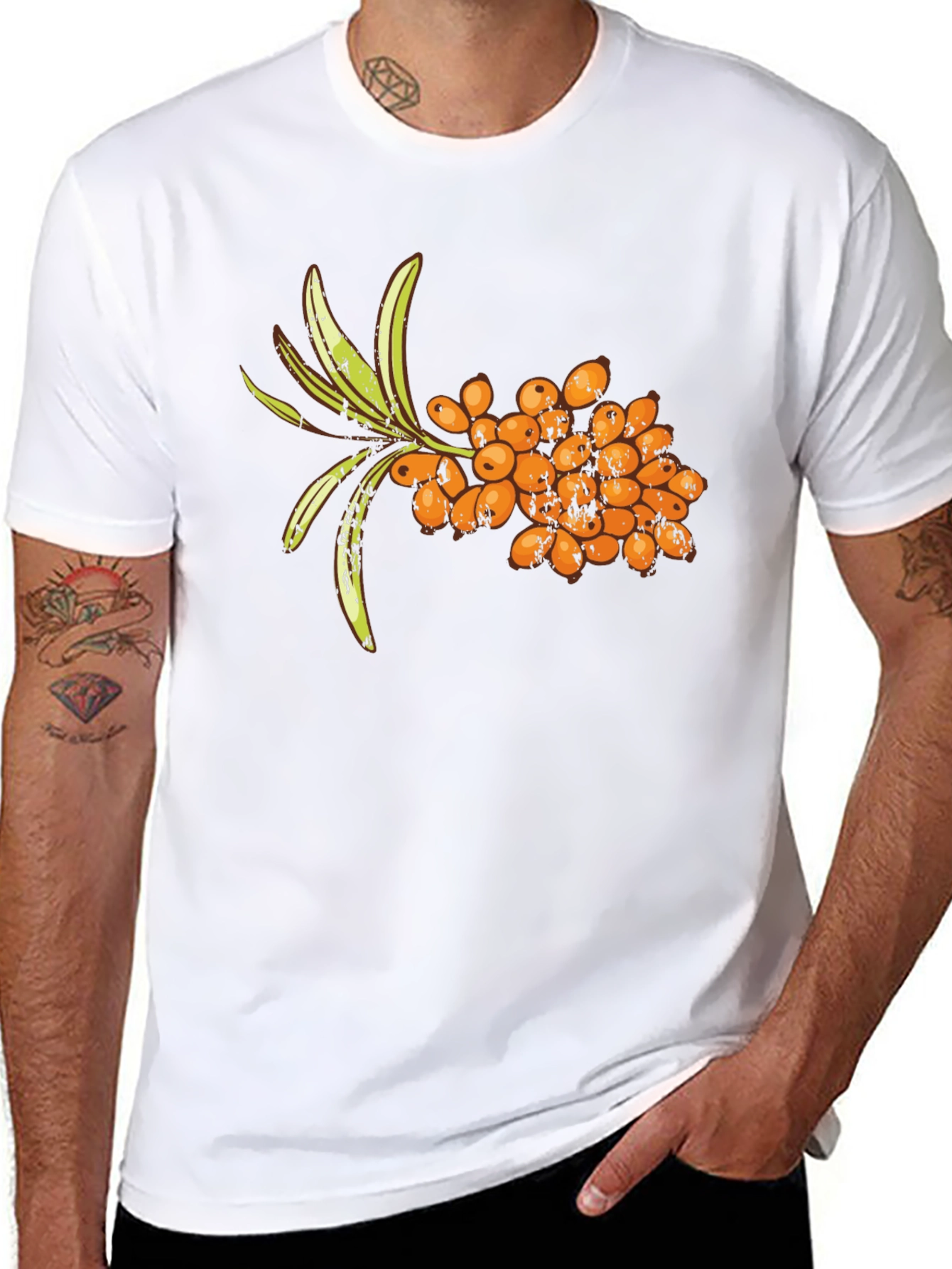 Black Sea Buckthorn Berry T-Shirt - Unique Fruit Design view 8