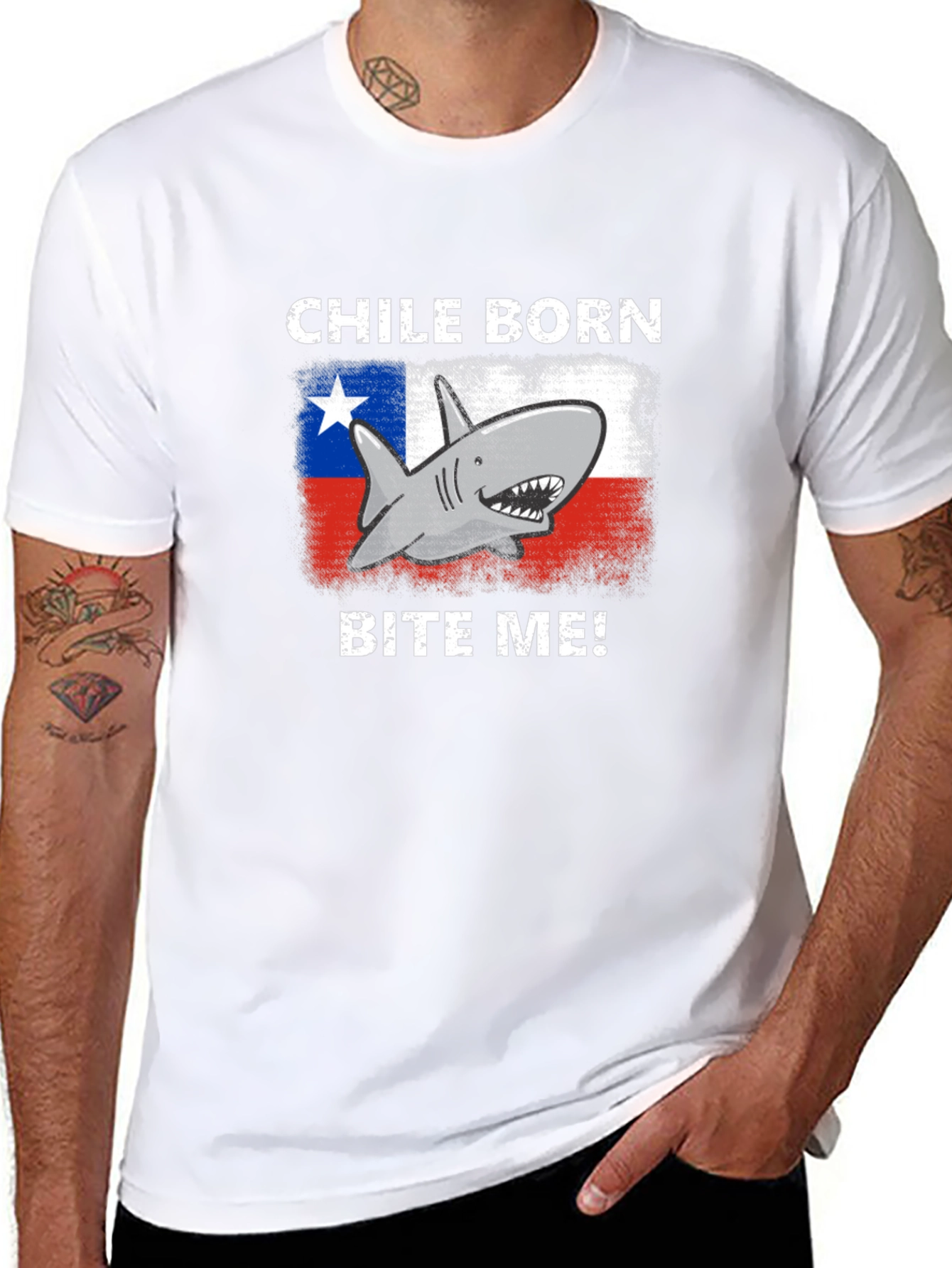 Black Chile Born Shark Bite Me! Graphic T-Shirt view 8