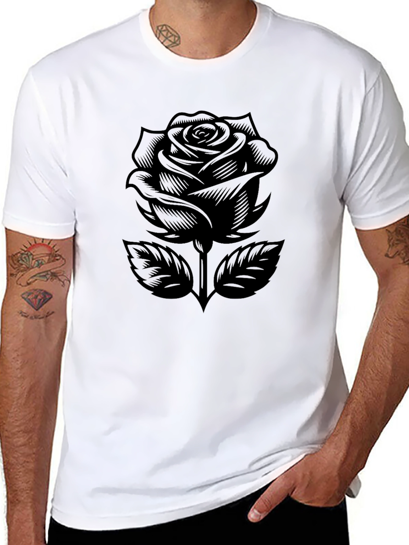 Black Black Rose Graphic Tee - Modern Floral Design view 8