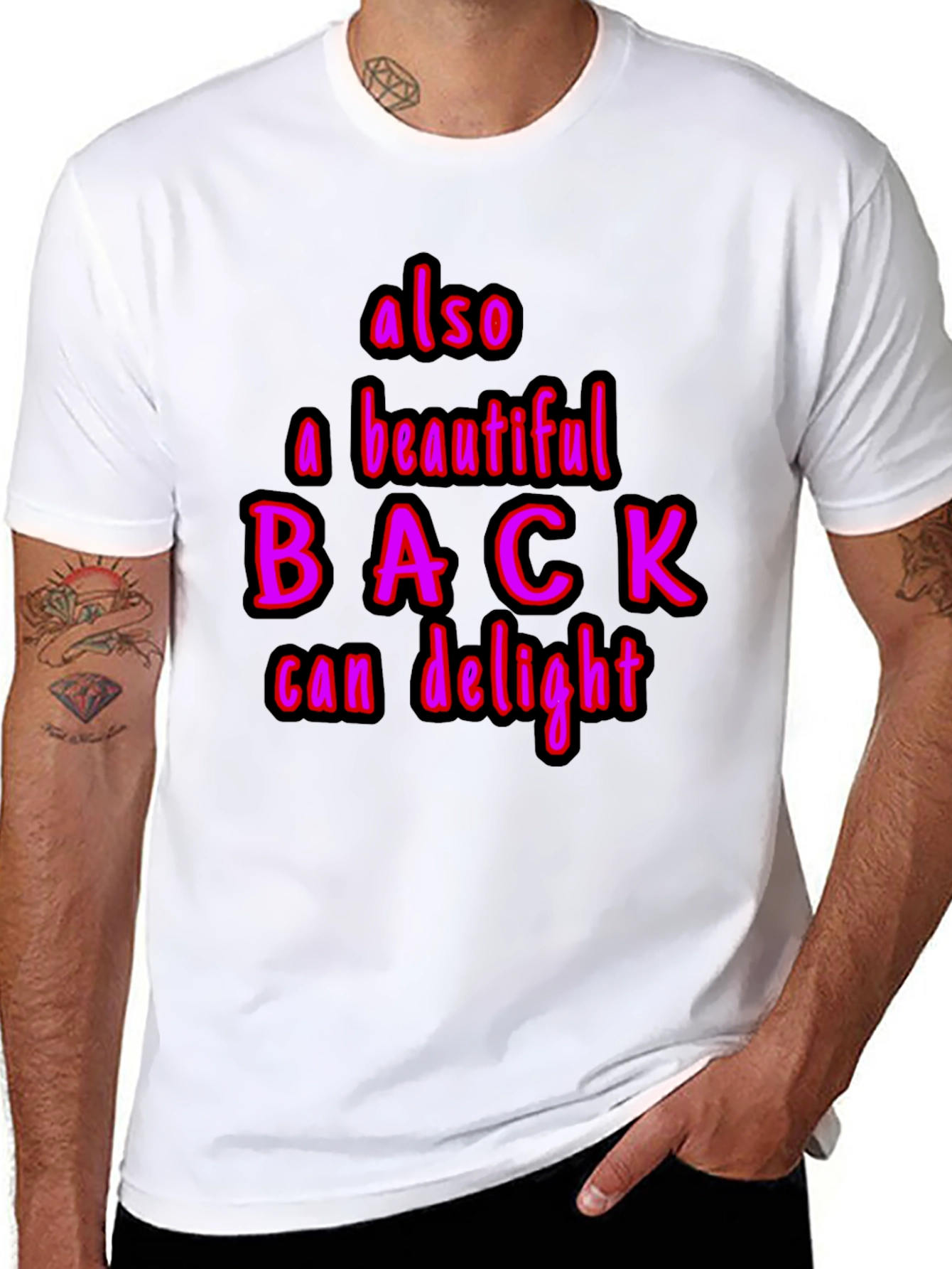 Black Humorous "Also a Beautiful Back" Graphic Tee view 8