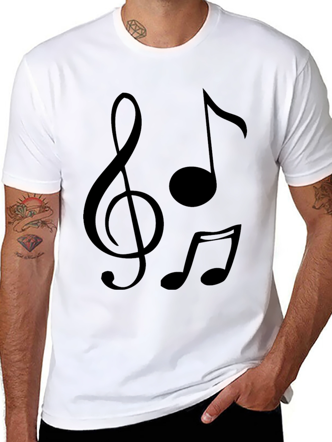 Black Musical Notes Graphic T-Shirt - Black Crew Neck Tee view 8