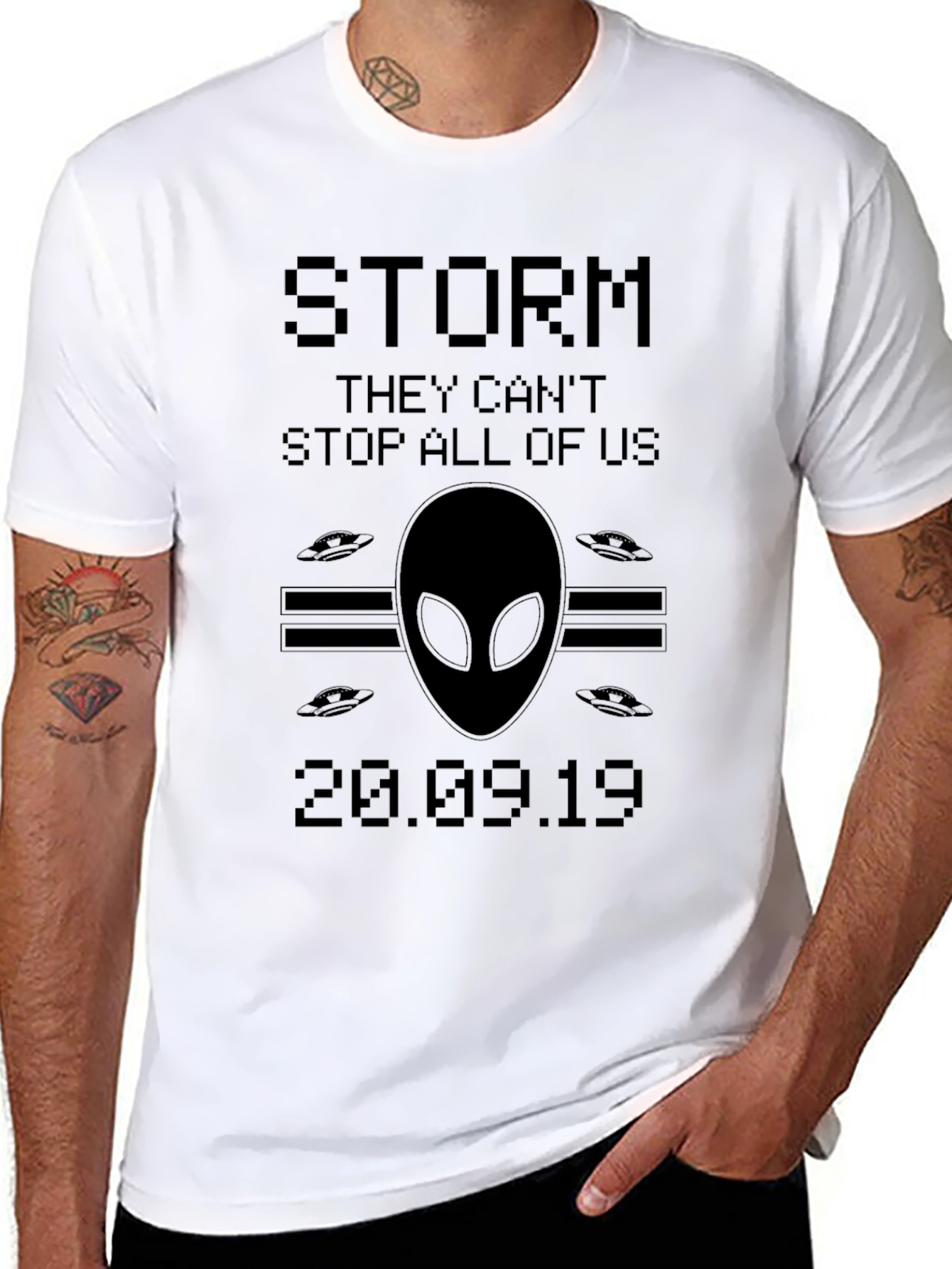 Black Storm Area 51 T-Shirt Alien UFO Graphic Tee view 8