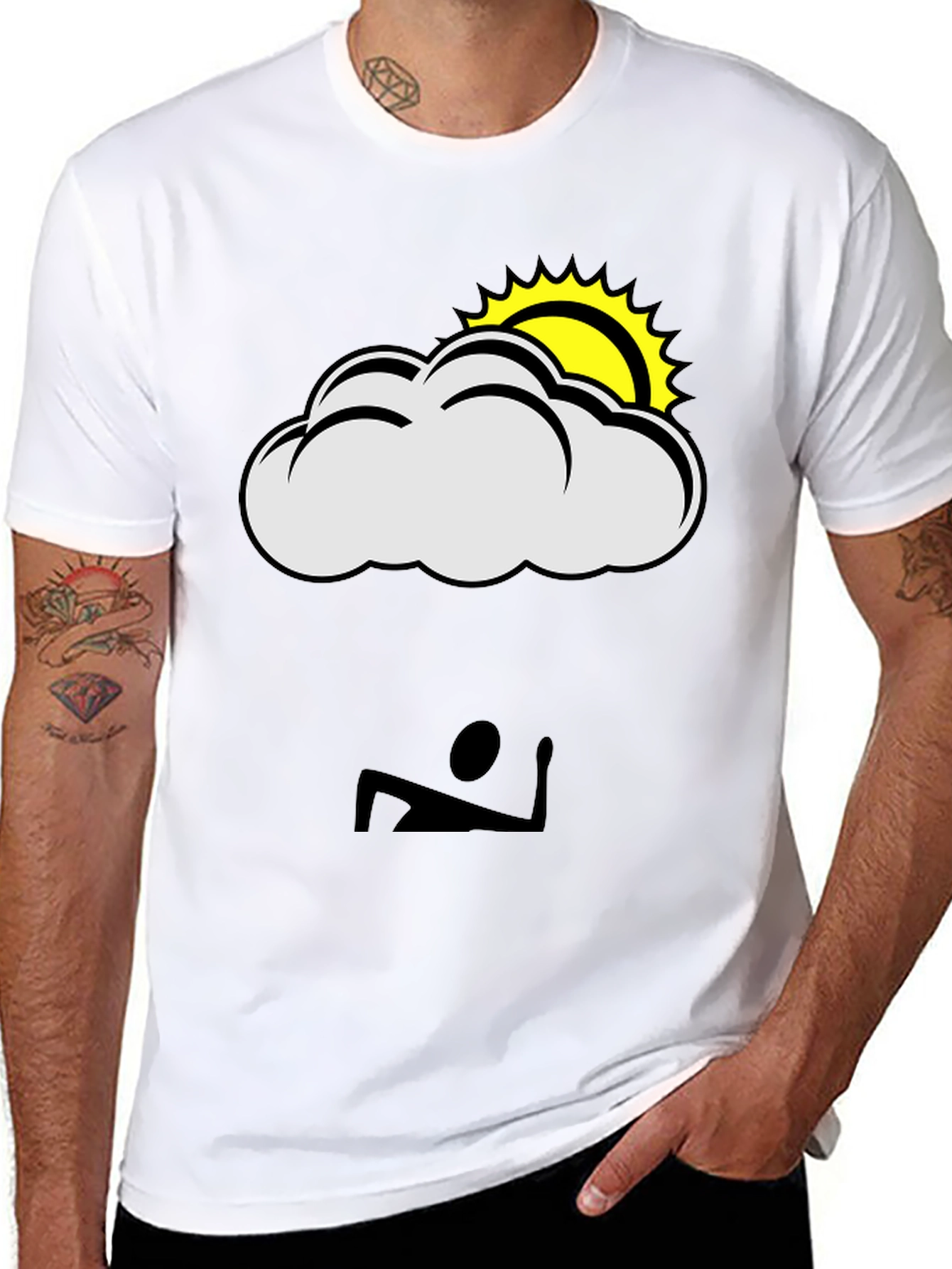 Black Cloud & Sun Graphic T-Shirt - Black Casual Tee view 8