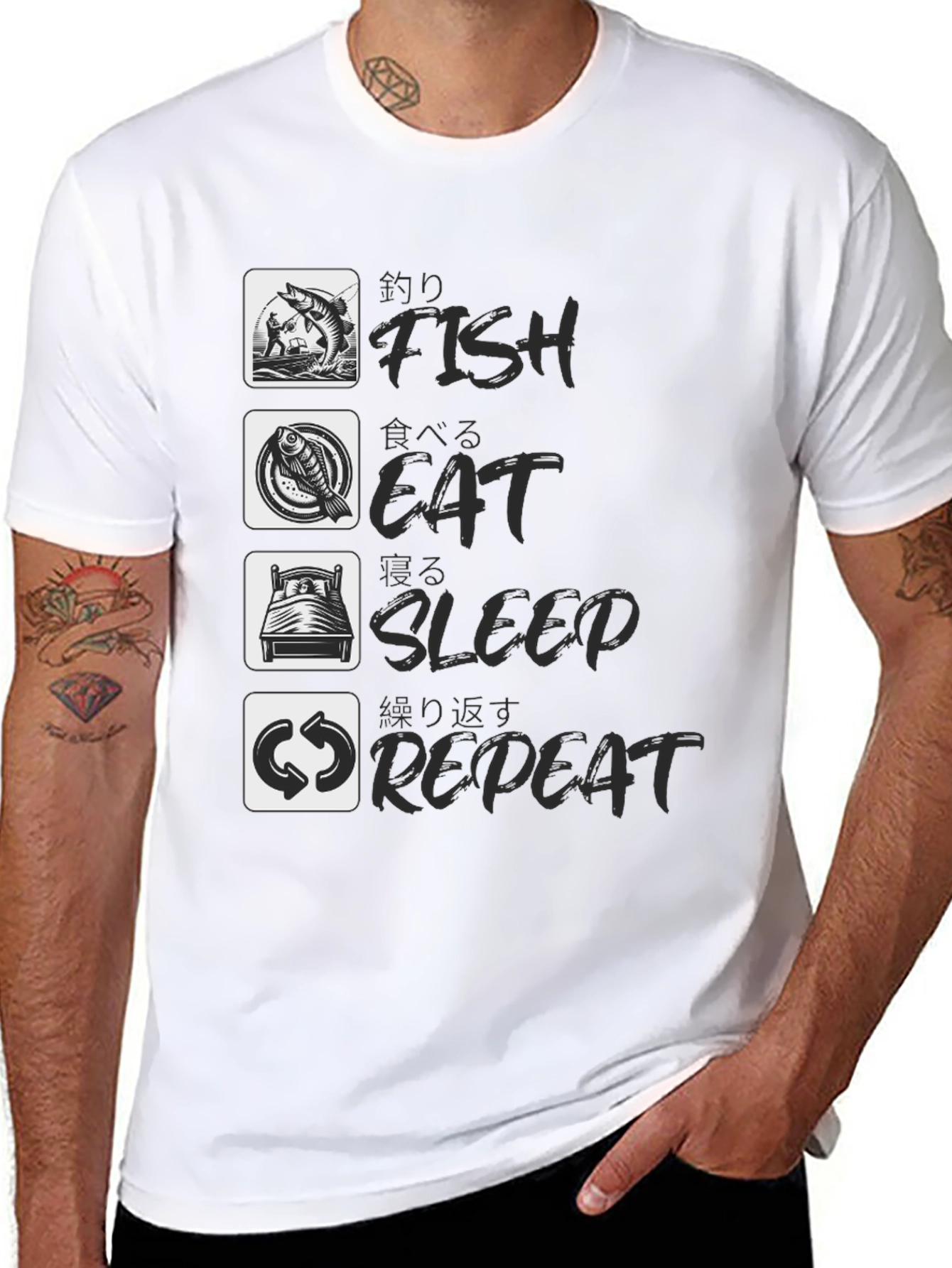 Black Fish Eat Sleep Repeat Black Graphic Tee view 8