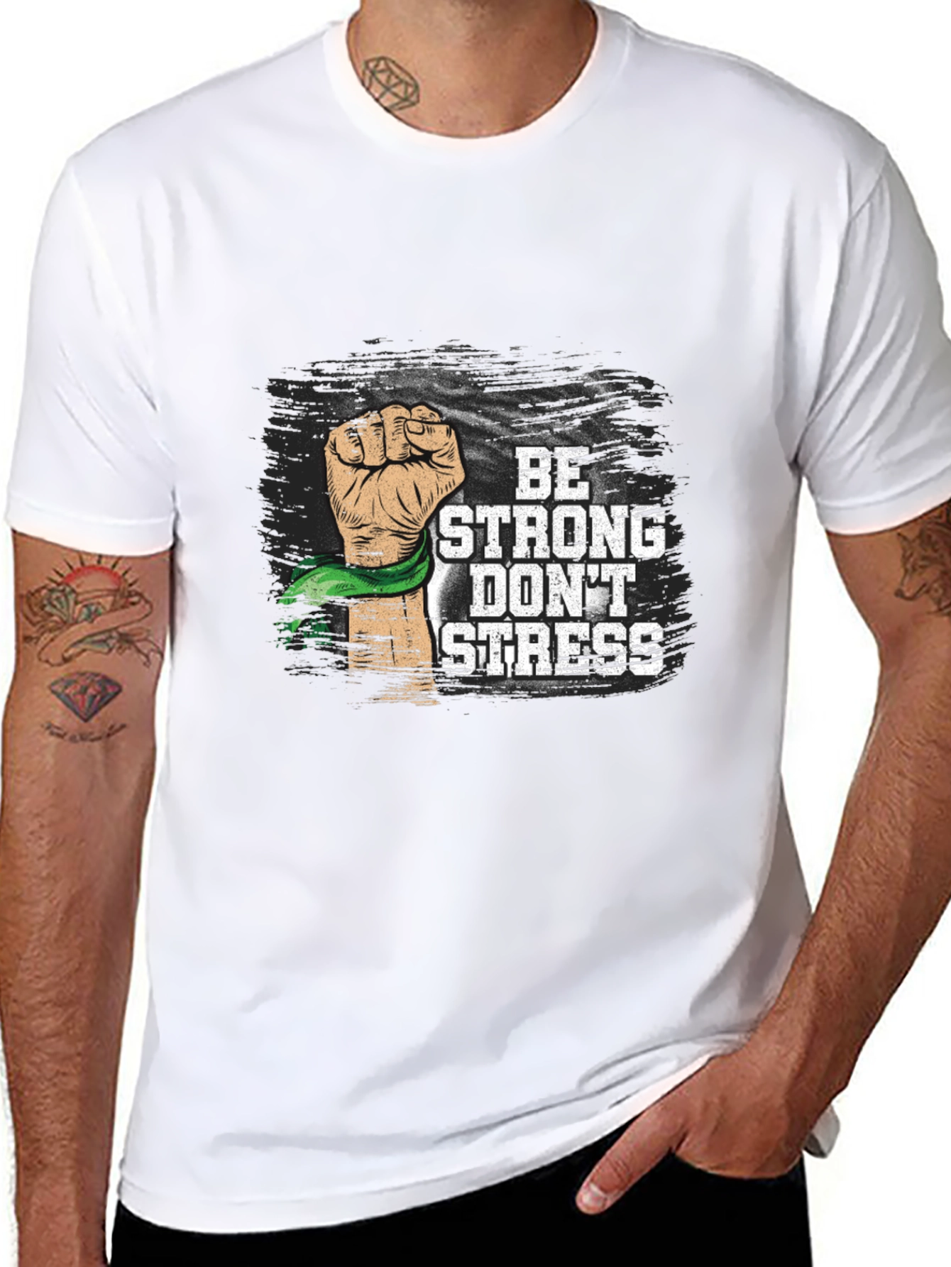 Black Be Strong Don't Stress Graphic Tee view 8