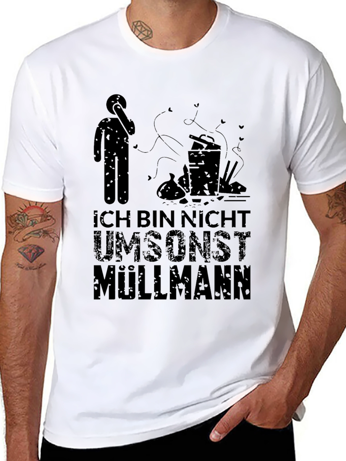 Black Funny German "Ich Bin Nicht Umsonst Müllmann" T-Shirt view 8