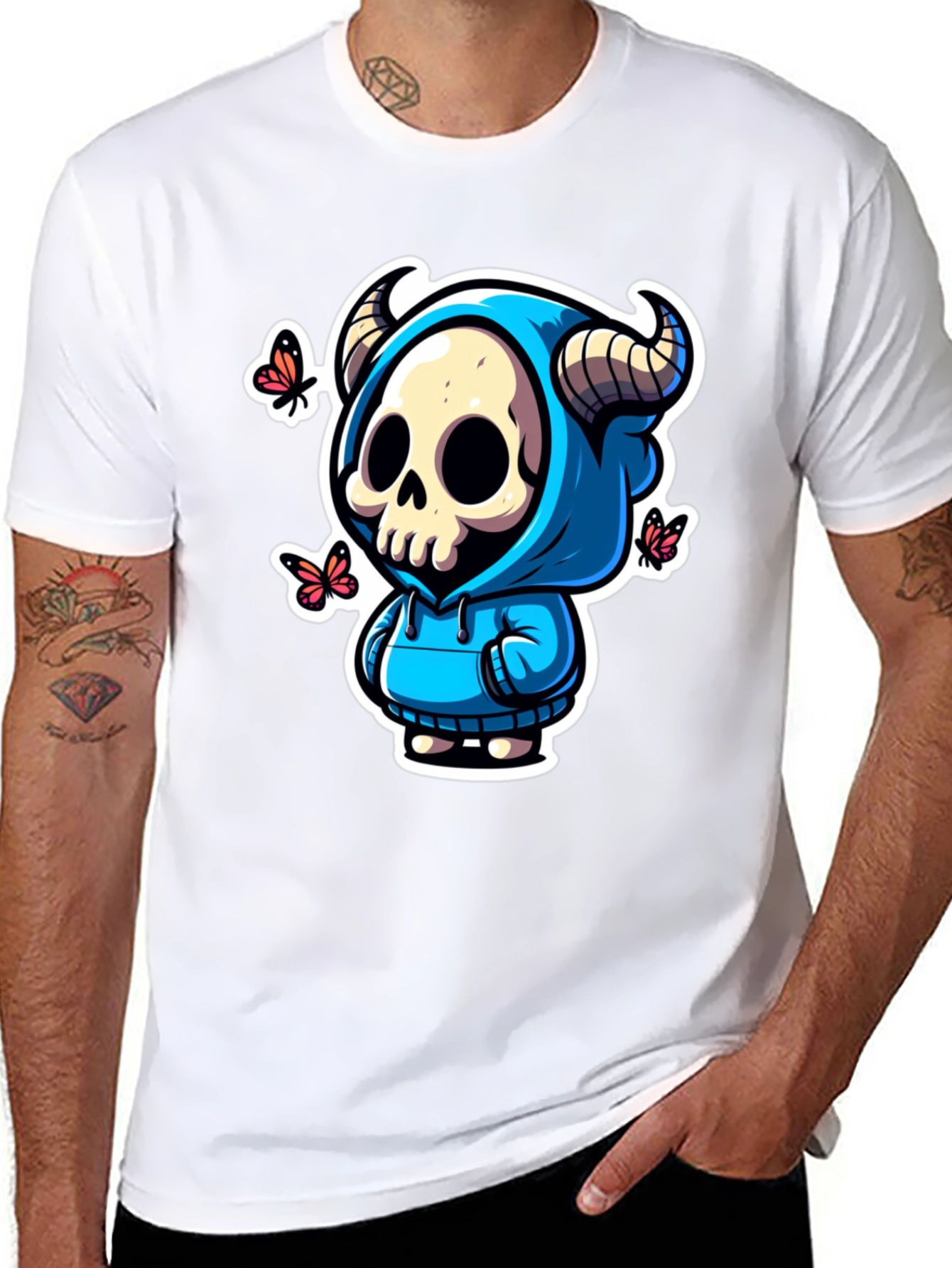 Black Skull Horns Hoodie T-Shirt view 8