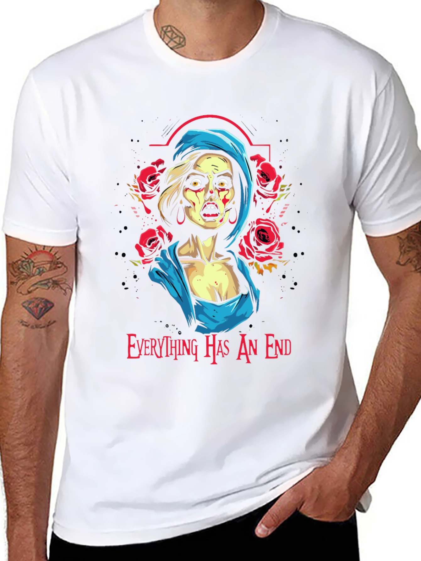 Black Zombie Woman Graphic T-Shirt: "Everything Has An End" view 8