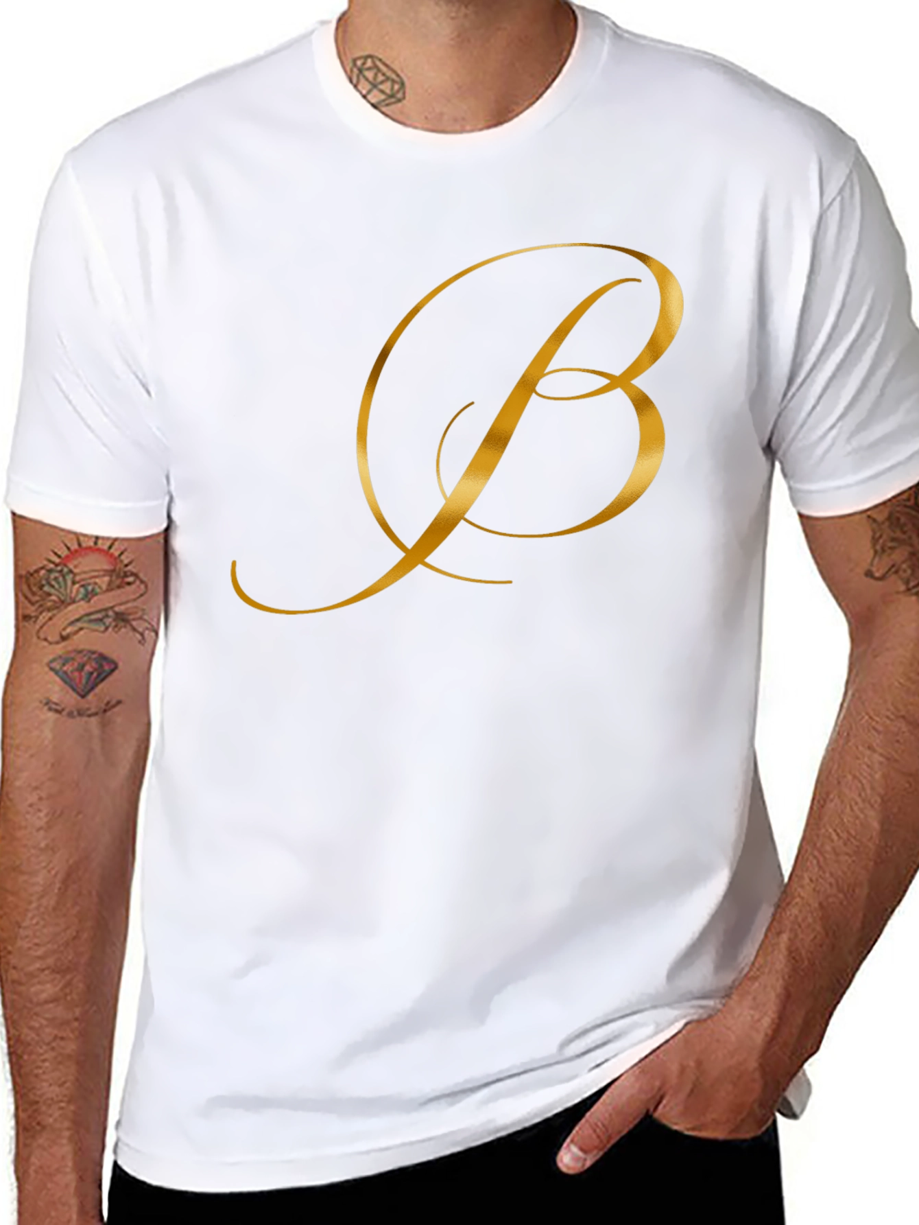 Black Elegant Gold Letter B Black T-Shirt view 8