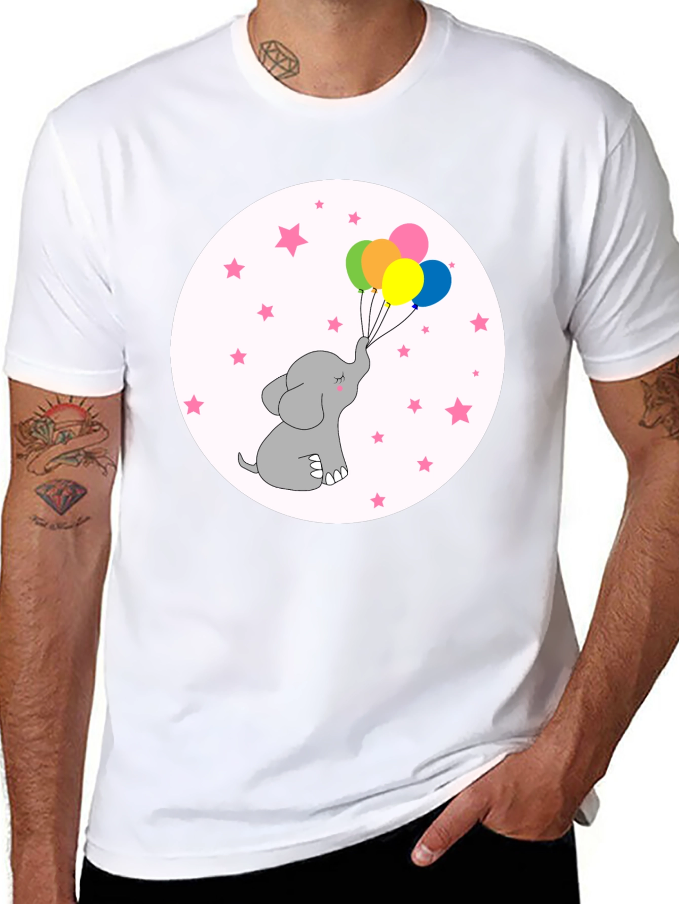 Black Elephant Balloons Black T-Shirt Cute Cartoon Style view 8