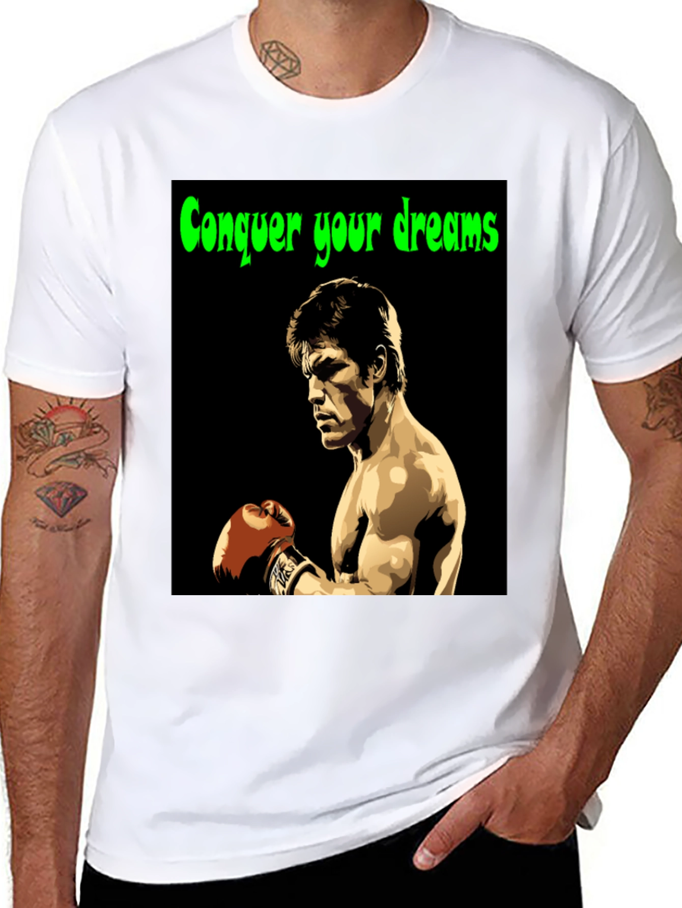 Black Conquer Your Dreams T-Shirt Boxing Legend Graphic Tee view 8