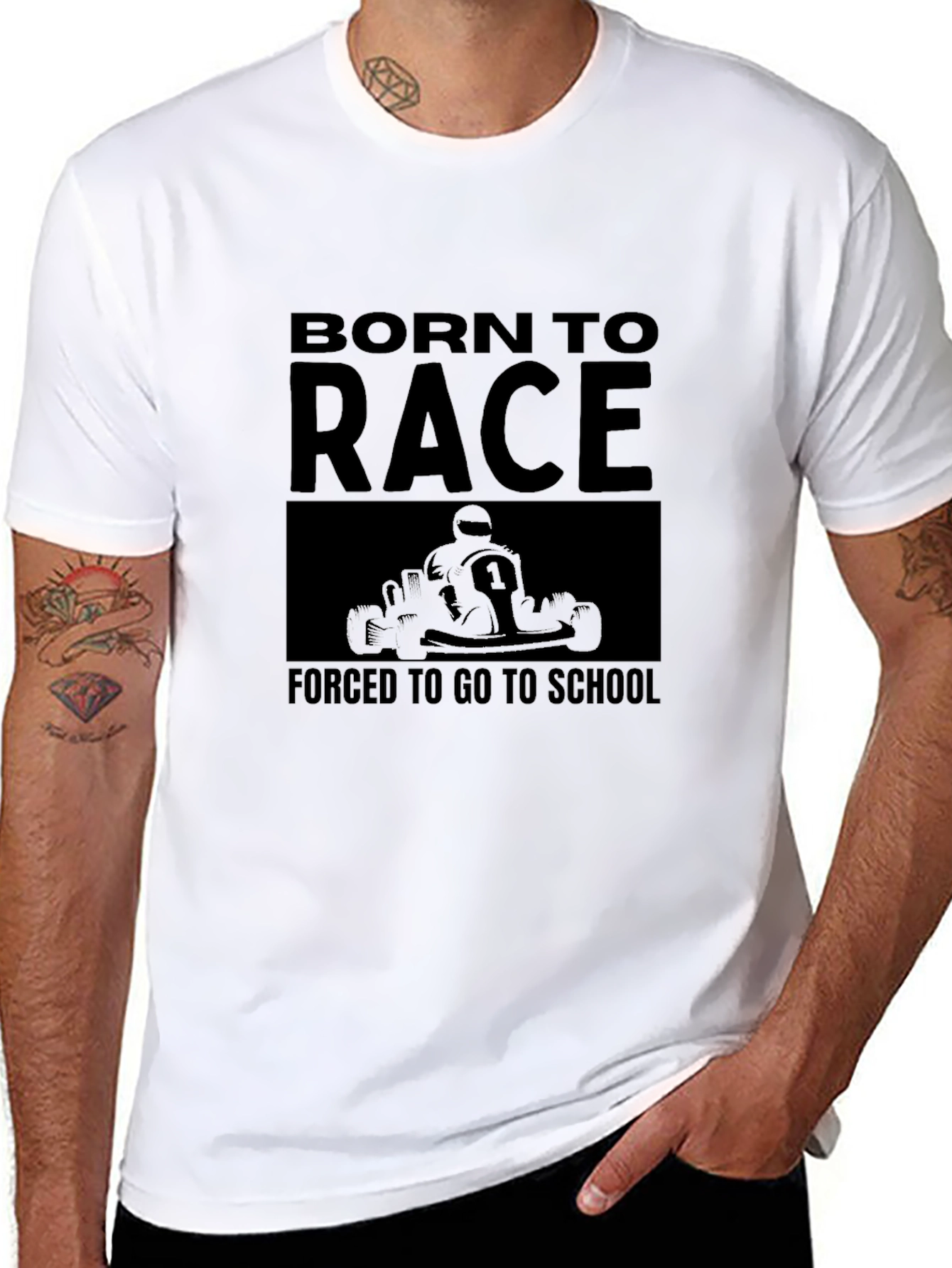 Black Born to Race T-Shirt - Go Kart Racing Fan Tee view 8