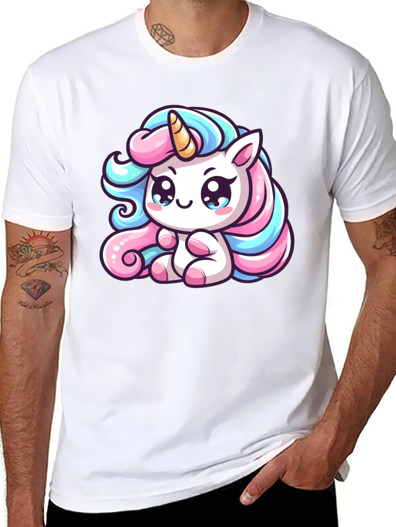 Black Cute Unicorn Graphic Black Tee Shirt view 8