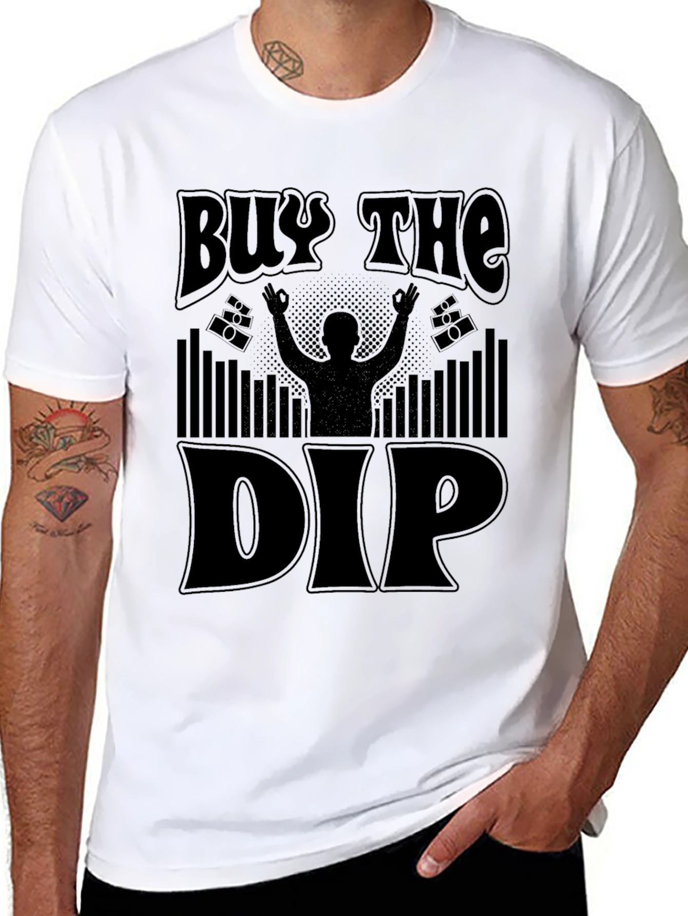 Black Buy The Dip Graphic T-Shirt - Stock Market Investor Tee view 8