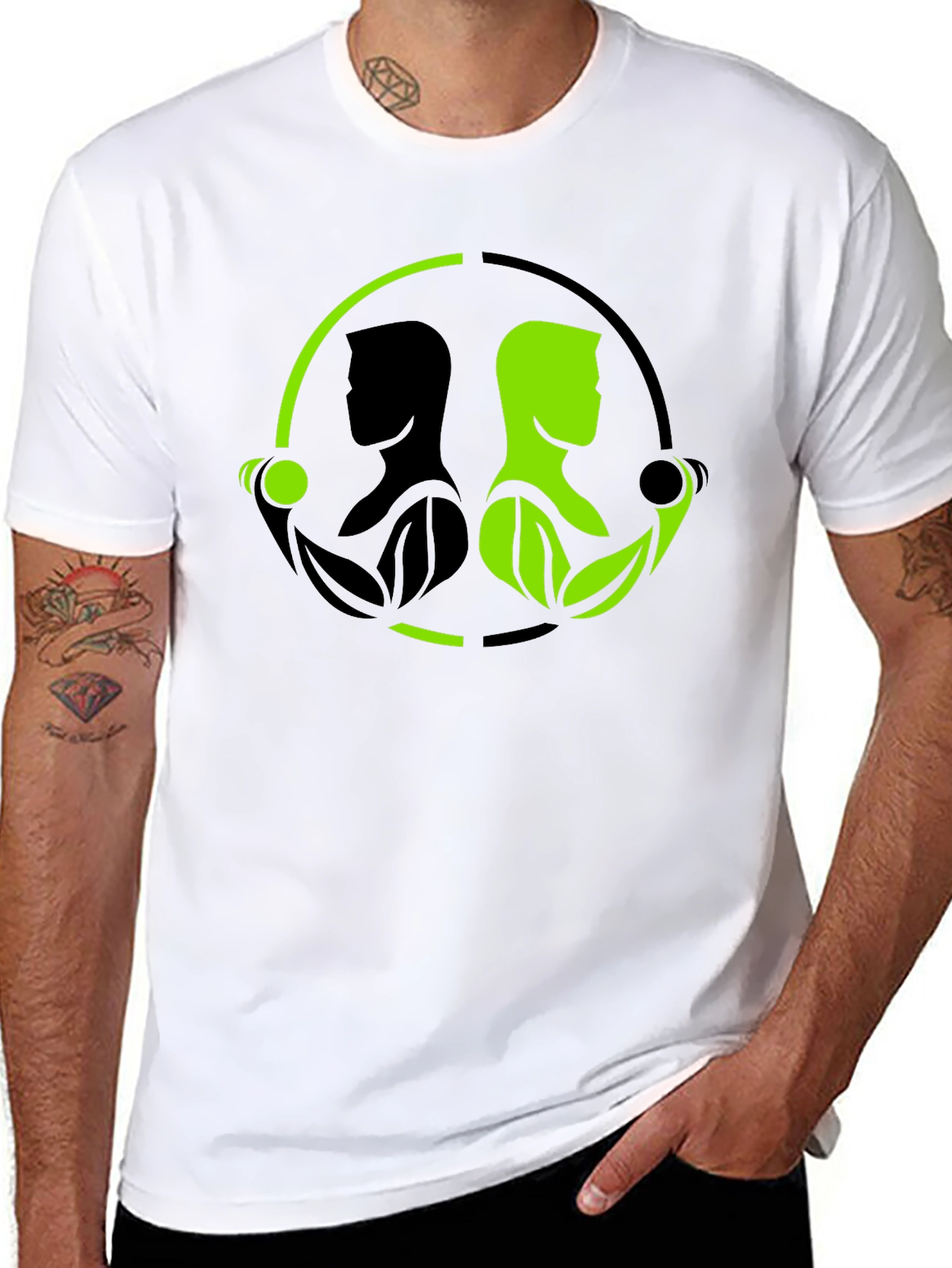 Black Nature Gym T-Shirt - Black Green Yin Yang Fitness view 8