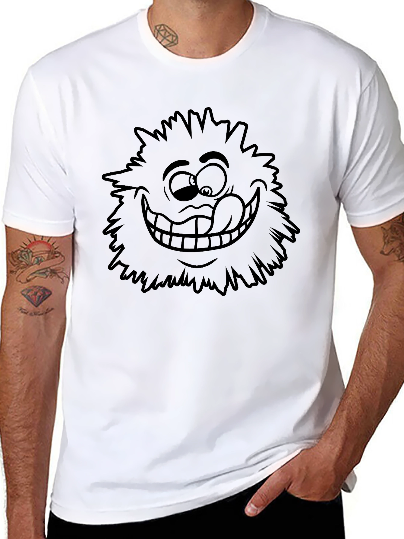 Black Funny Cartoon Face Black T-Shirt view 8