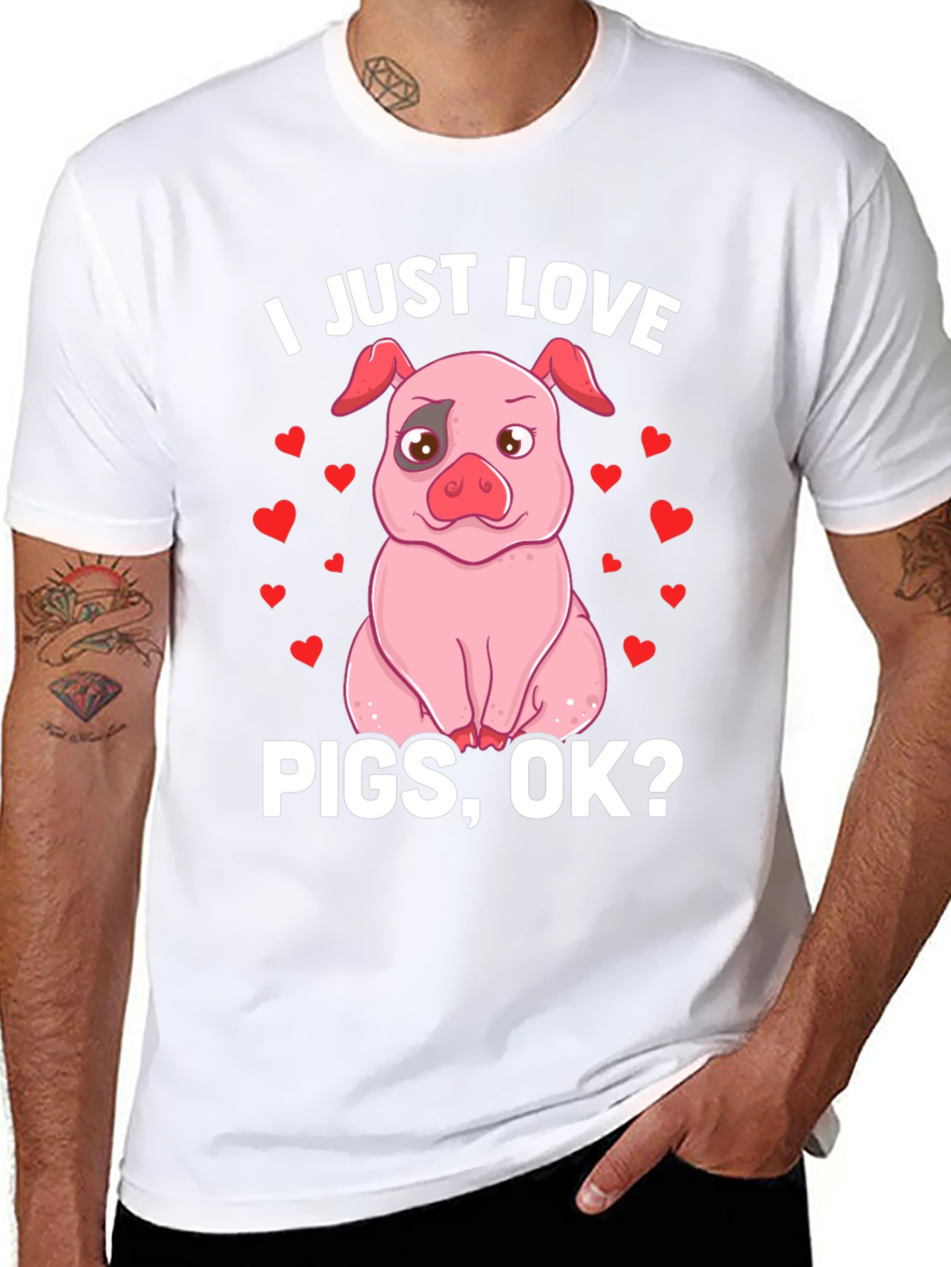 Black I Just Love Pigs, OK? Funny Pig T-Shirt view 8