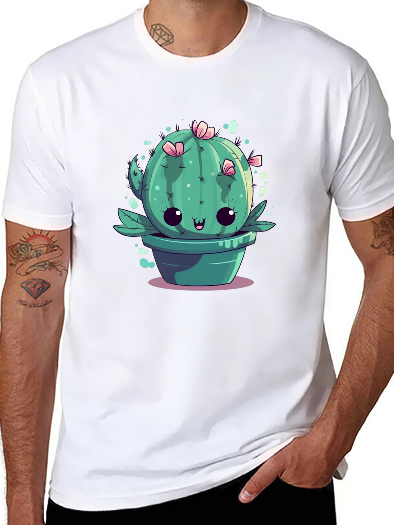 Black Kawaii Cactus Tee - Cute Plant Graphic T-Shirt view 8