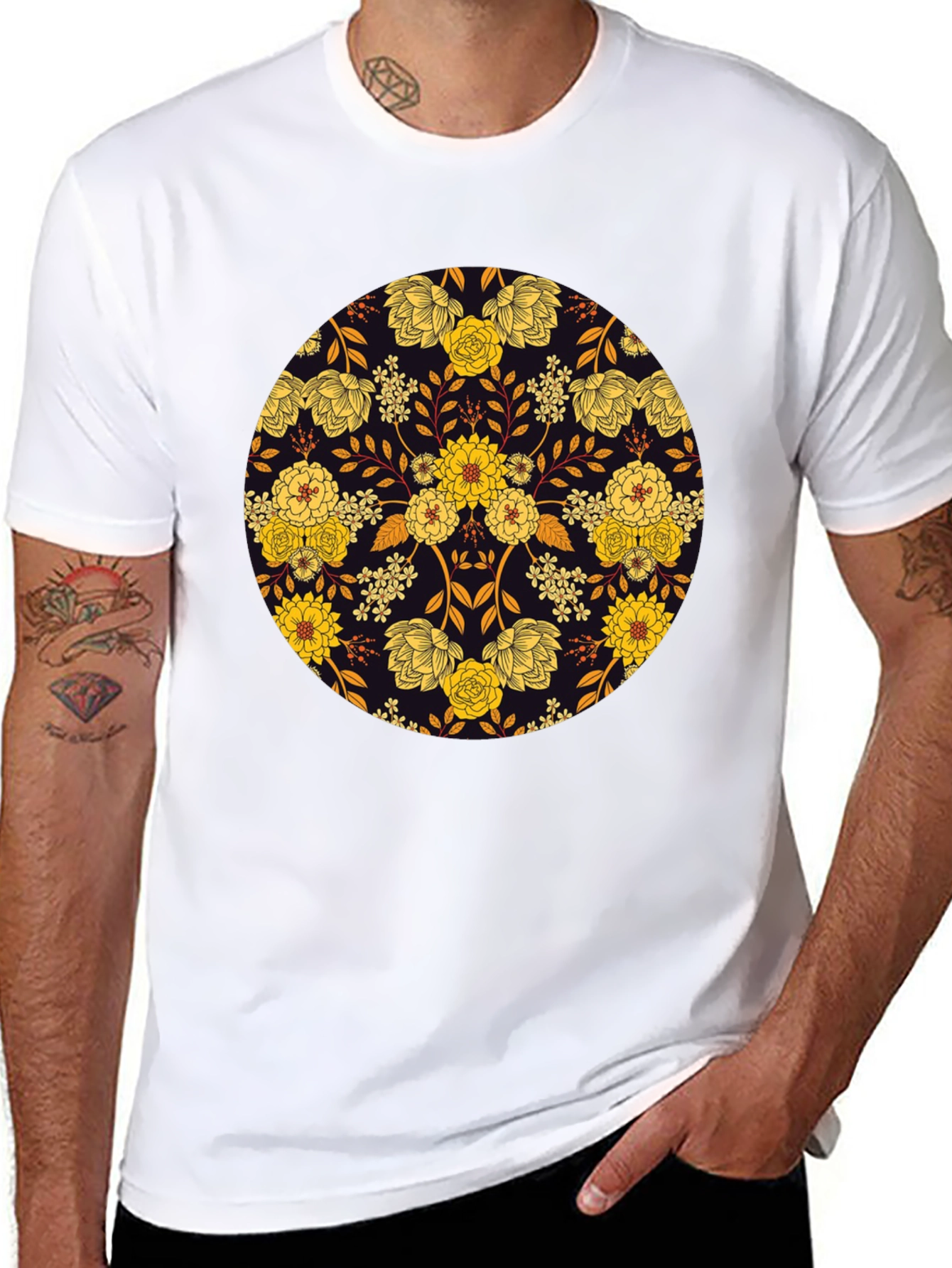 Black Floral Mandala Graphic Tee - Stylish Men's T-Shirt view 8