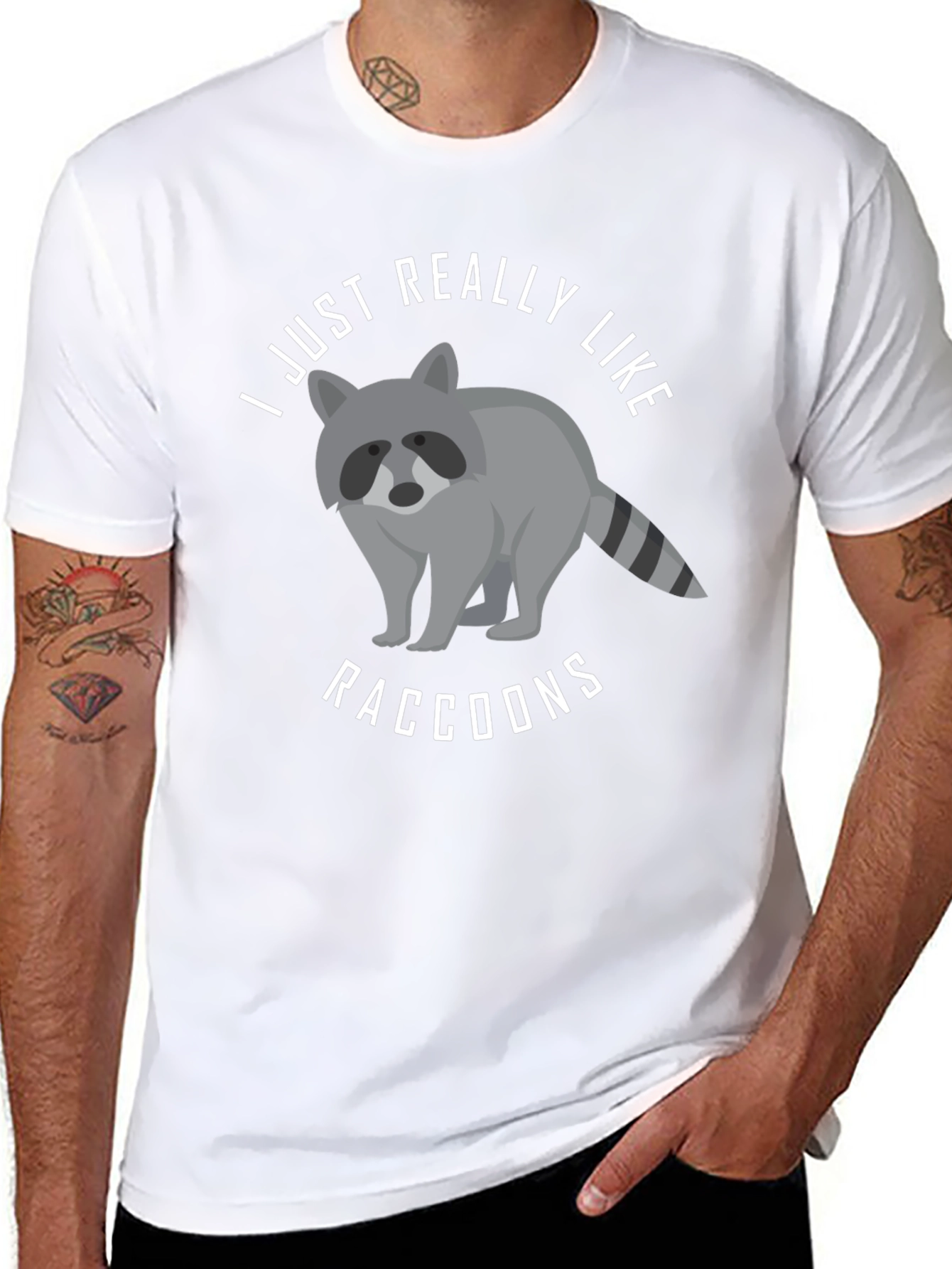 Black I Just Really Like Raccoons Graphic T-Shirt view 8