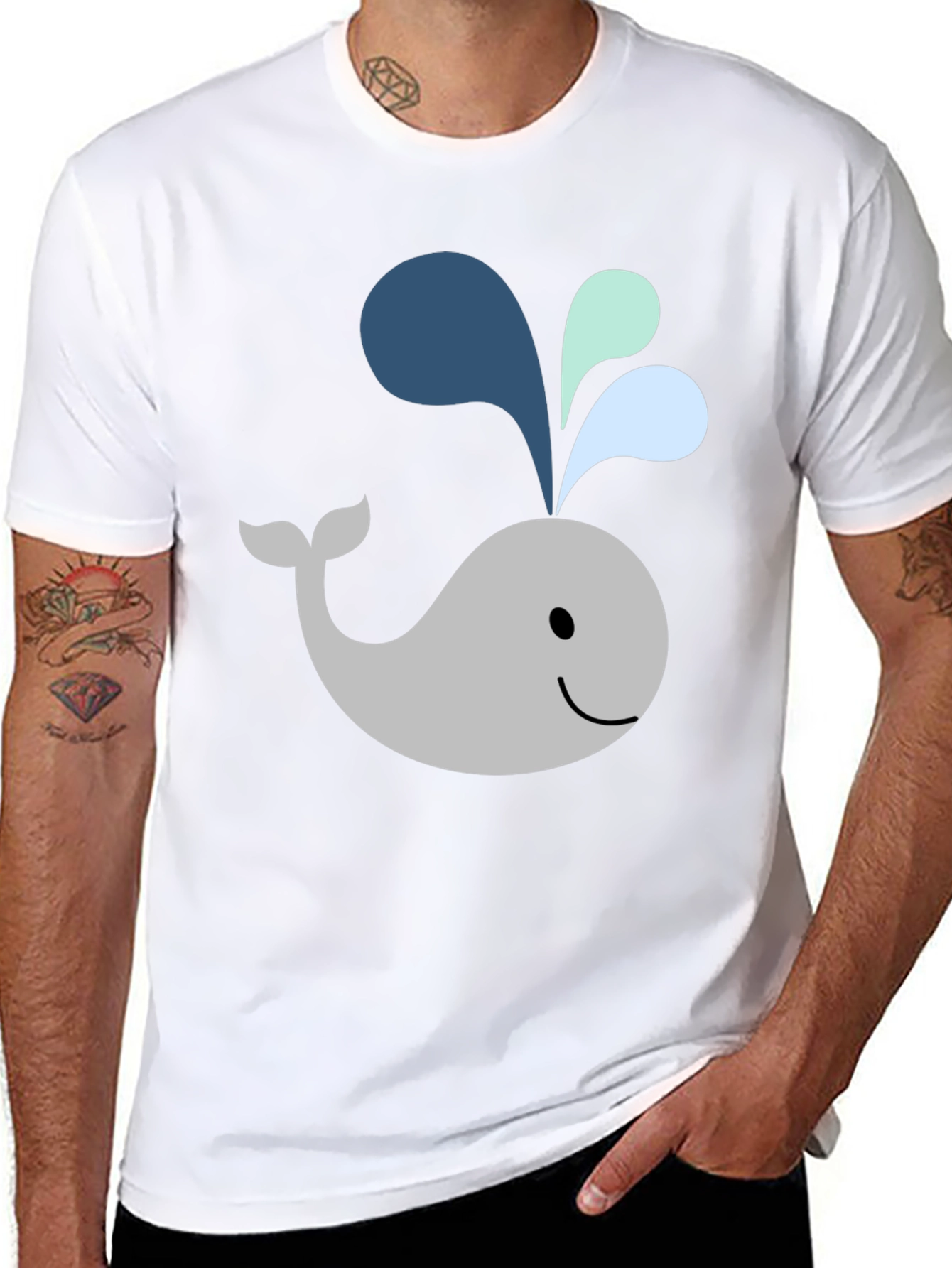 Black Cute Whale Graphic Black T-Shirt view 8