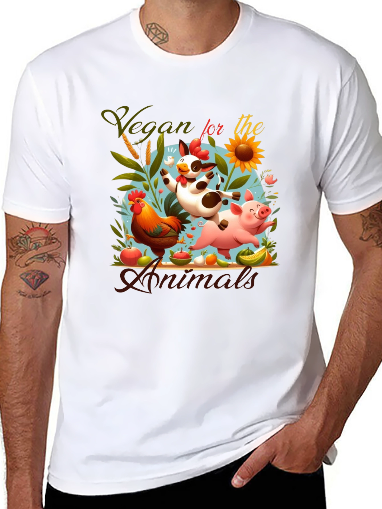 Black Vegan for the Animals Graphic Tee view 8