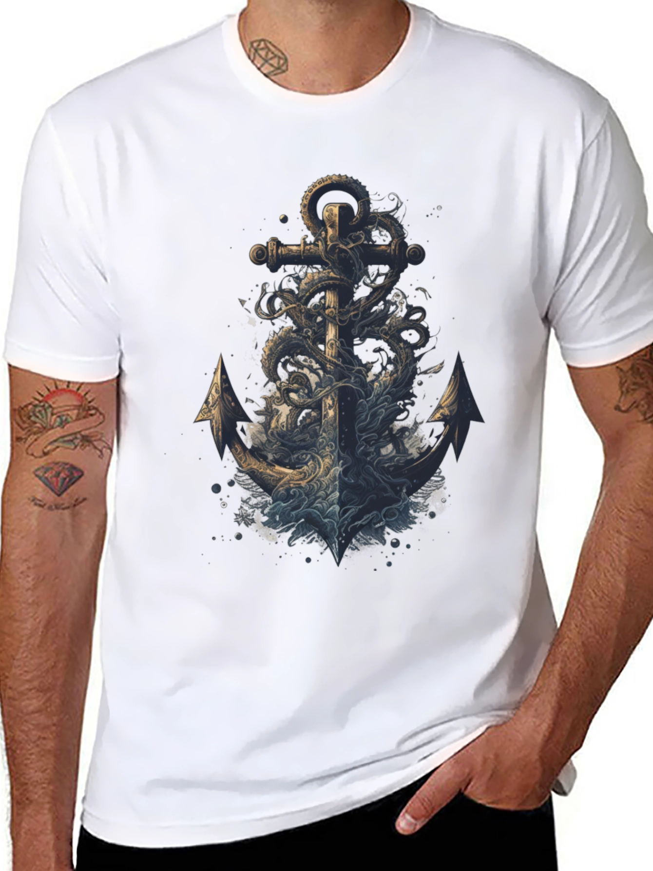 Black Anchor Octopus Graphic Tee - Men's Black T-Shirt view 8