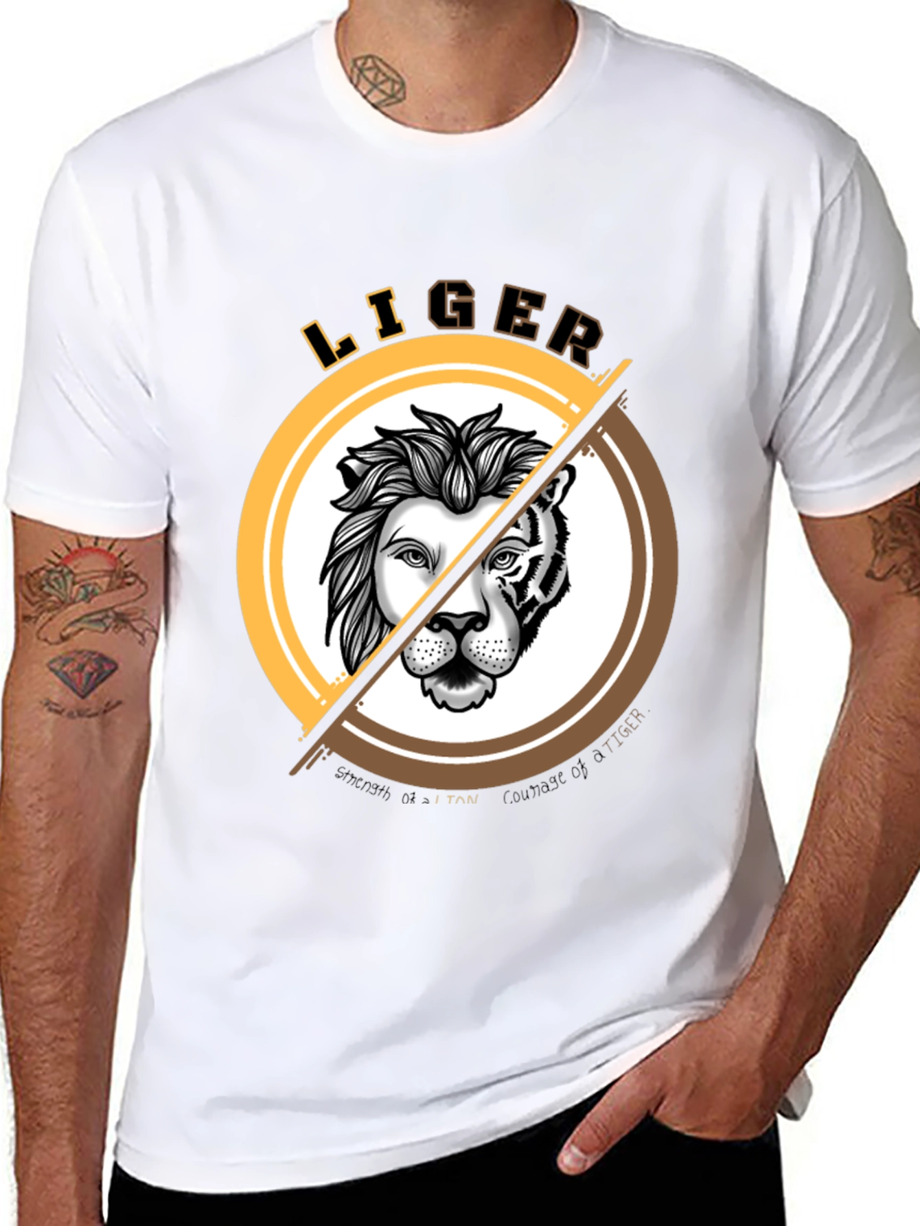 Black LIGER Graphic Print T-Shirt - Lion & Tiger Hybrid Design view 8