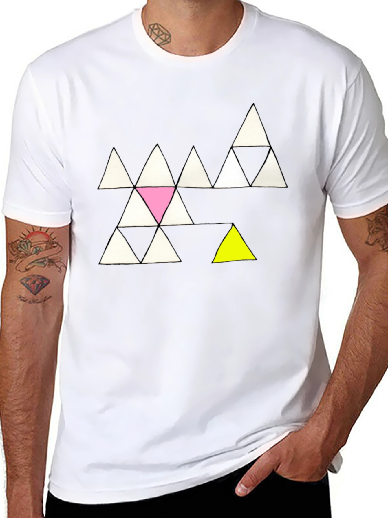 Black Geometric Triangle Pattern Tee - Unique Design, Soft Cotton view 8