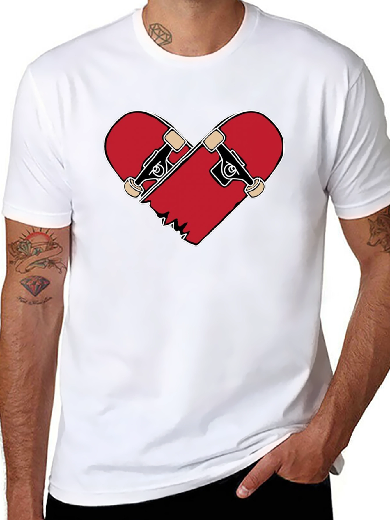 Black Heart Broken Skateboard T-Shirt - Black Crew Neck Tee view 8