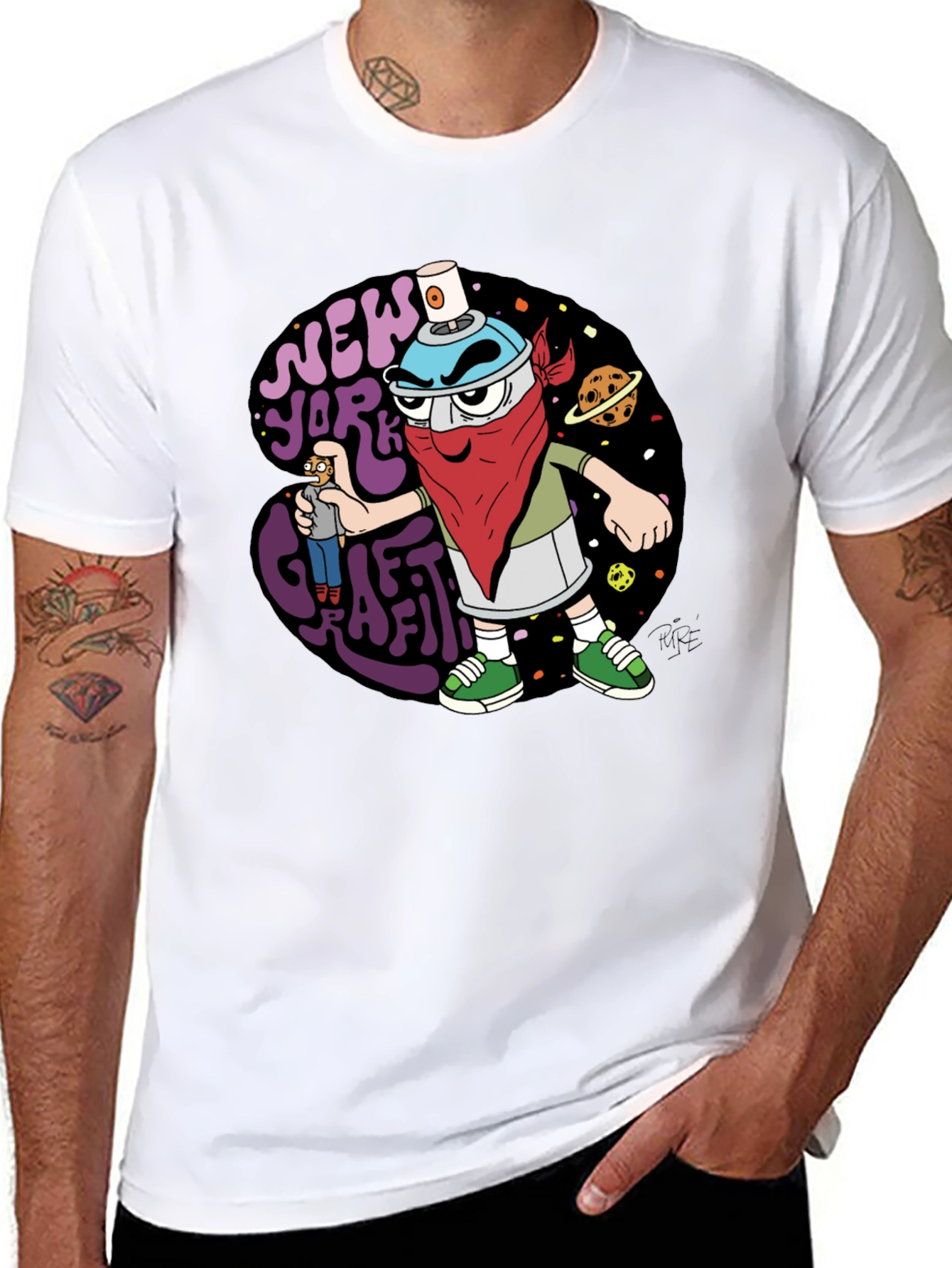 Black New York Graffiti Cartoon T-Shirt view 8