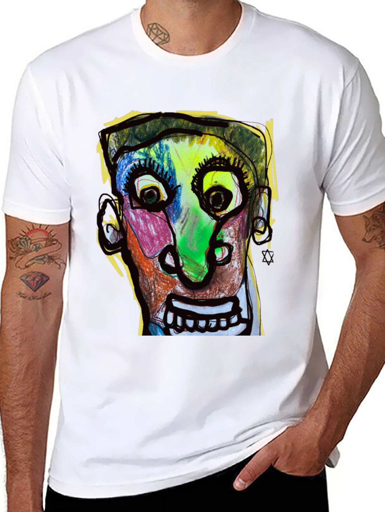Black Abstract Face Graphic T-Shirt - Unique Art Tee view 8