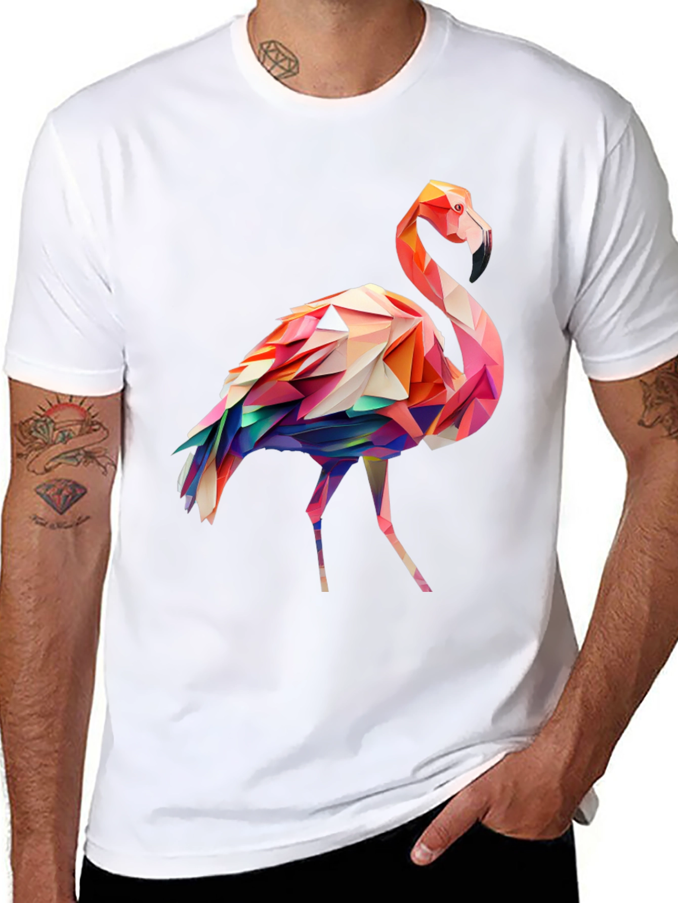 Black Geometric Flamingo Graphic Tee view 8