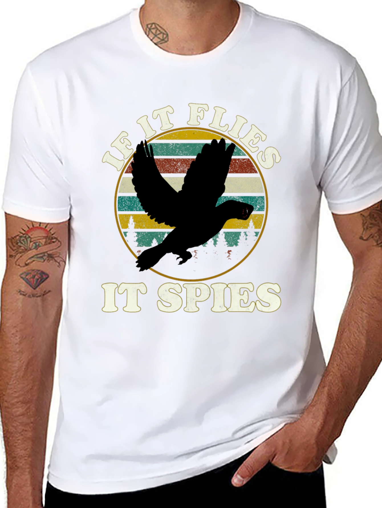 Black If It Flies It Spies T-Shirt view 8