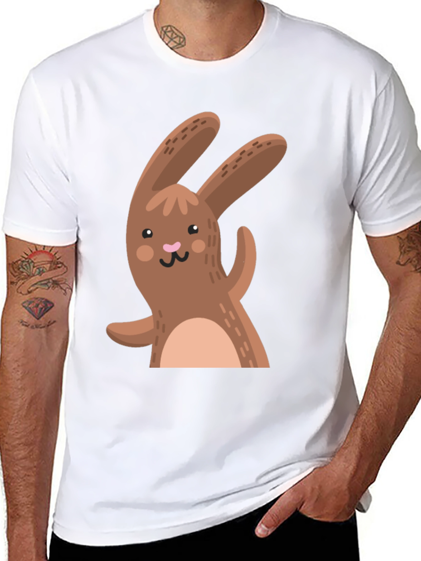 Black Cute Cartoon Rabbit Black T-Shirt view 8