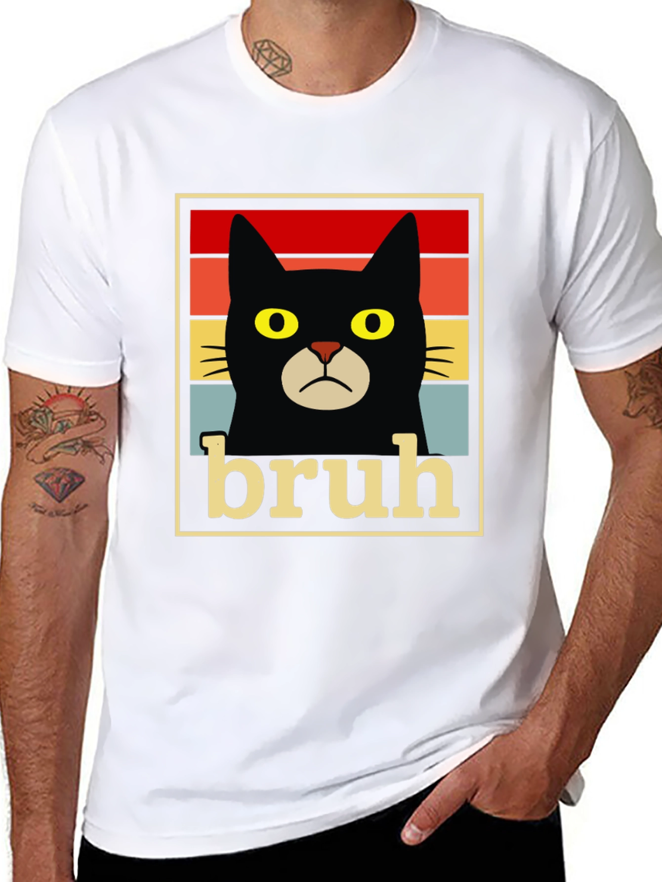 Black Bruh Cat T-Shirt - Funny Graphic Tee view 8