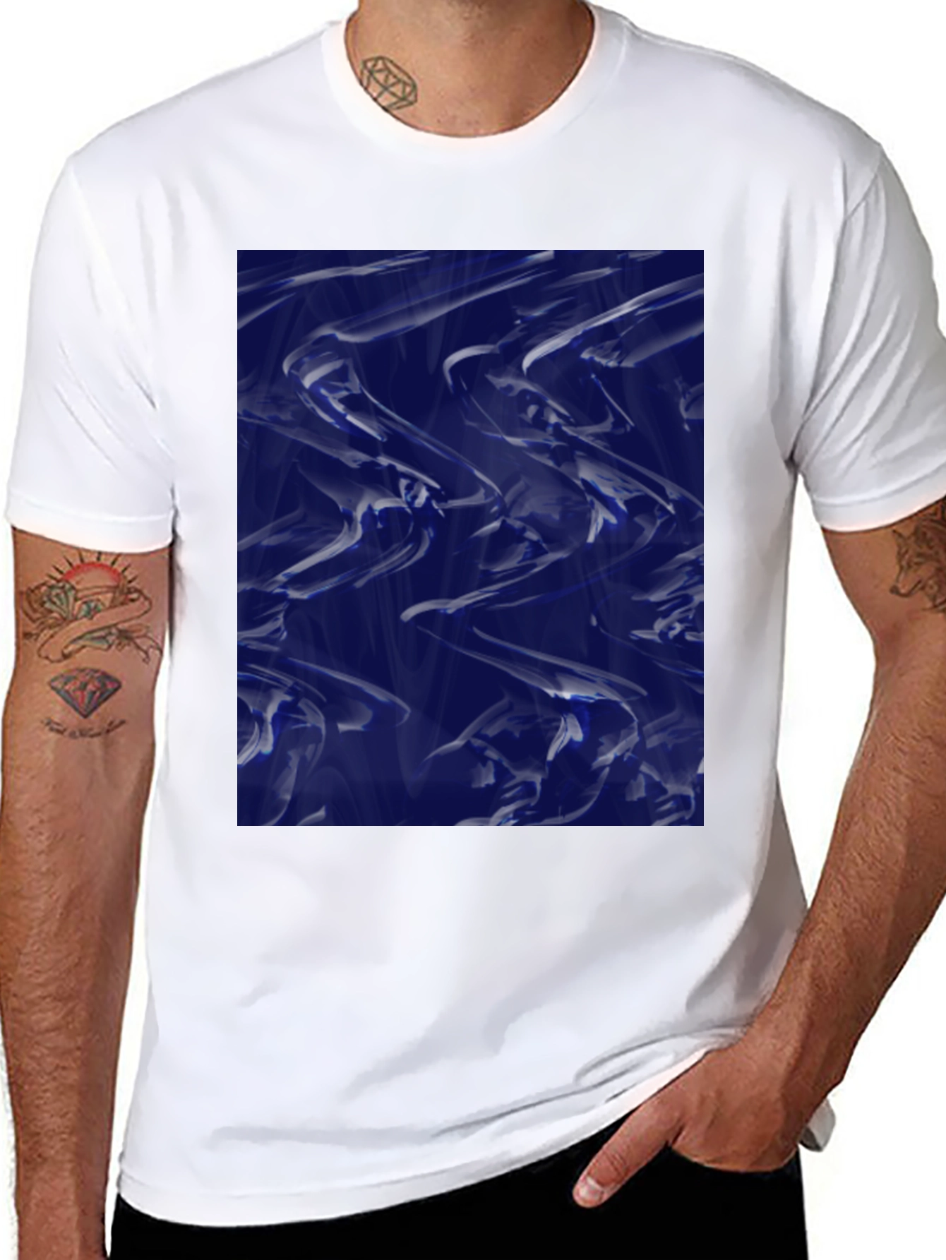 Black Abstract Blue Fluid Art Graphic Black T-Shirt view 8