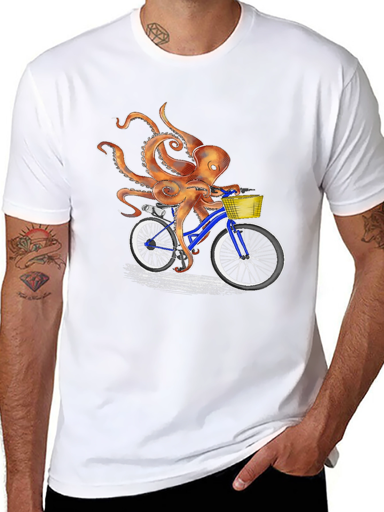 Black Octopus on Bike Graphic Tee - Unique & Fun T-Shirt view 8